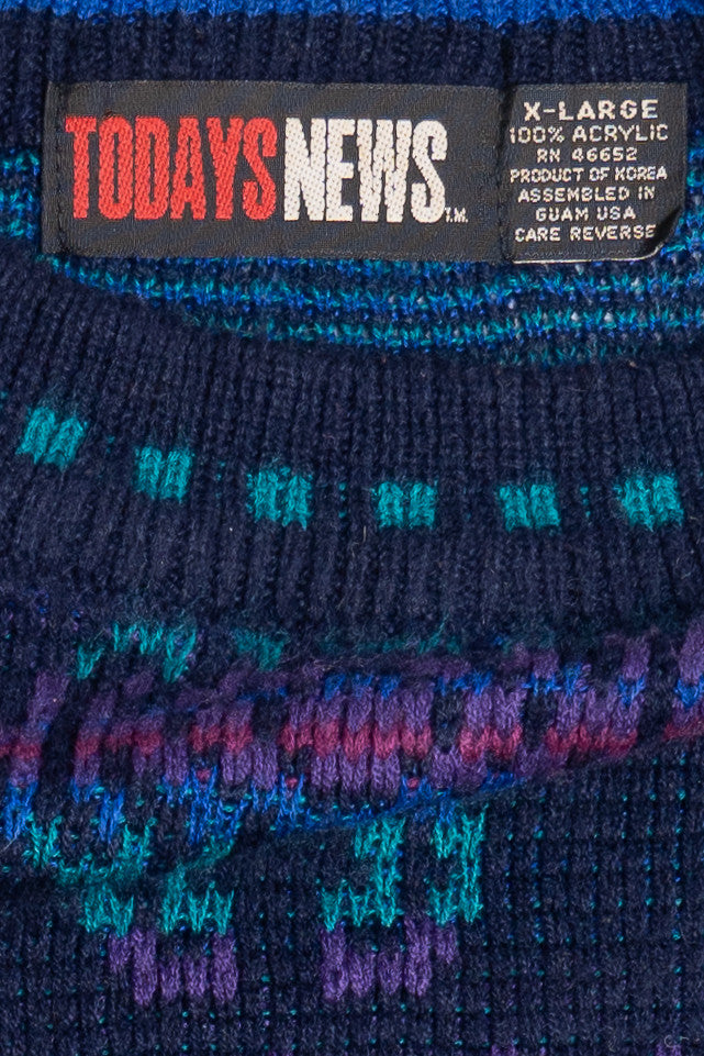 Vintage Todays News Bright 80s Sweater