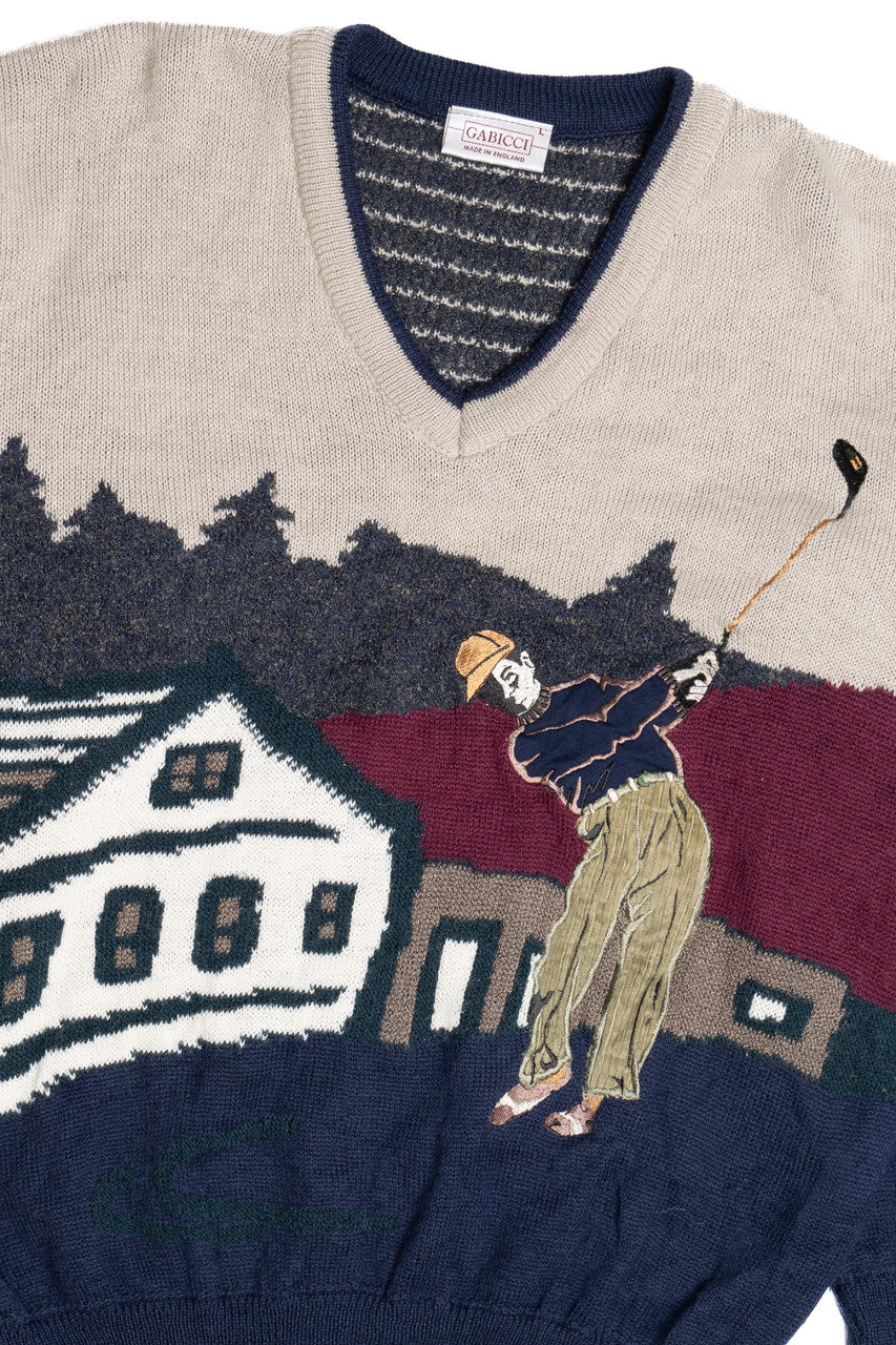 Vintage Gabicci Golf Embroidered Knit 80s Sweater