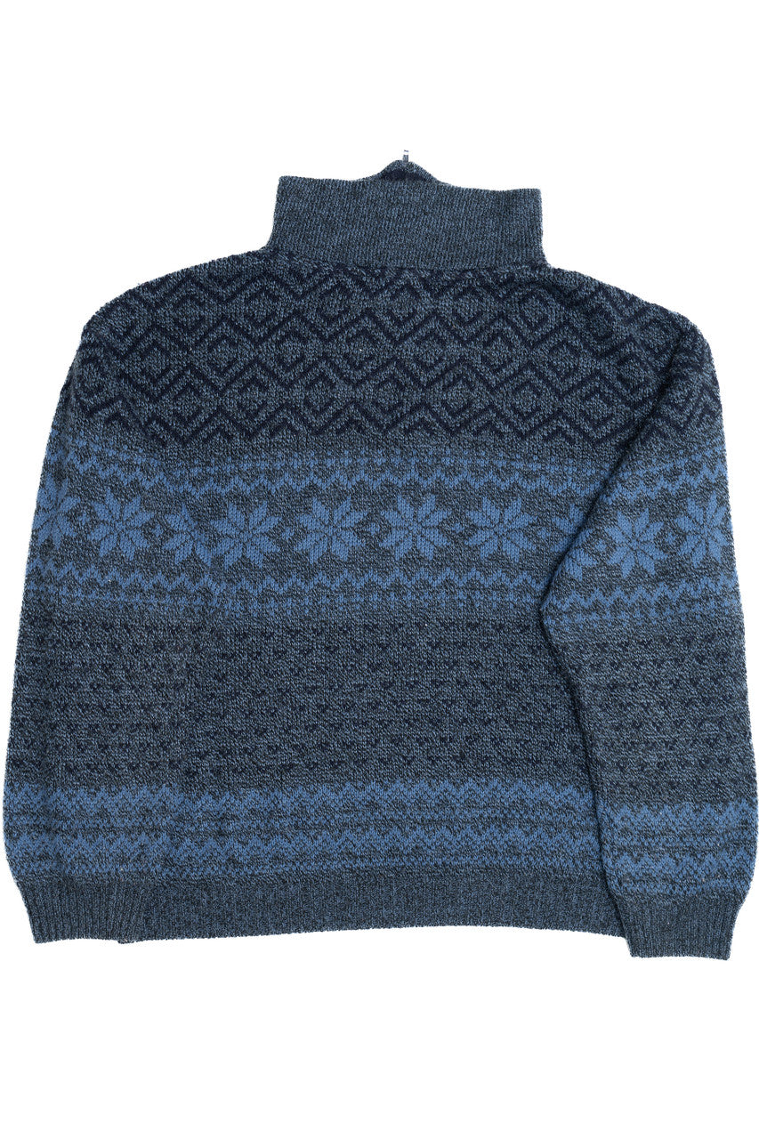 Vintage Basic-Line Quarter Zip Snowflake Knit 80s Sweater