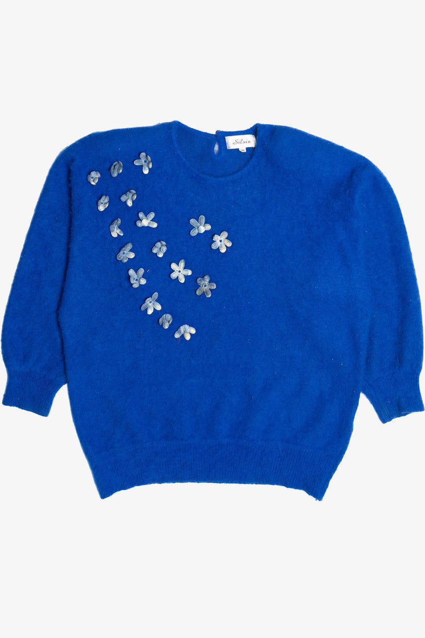 Vintage Flower Applique Soft Batwing 80s Sweater (1980s)