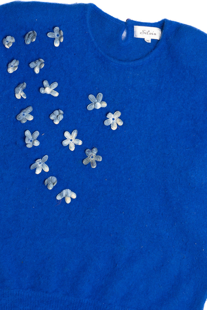 Vintage Flower Applique Soft Batwing 80s Sweater (1980s)