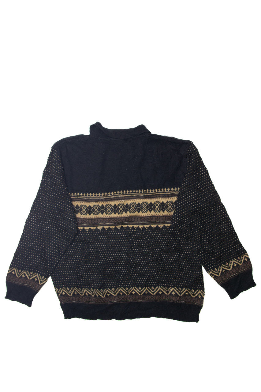 Vintage Green Leaves Quarter-Zip 80s Sweater