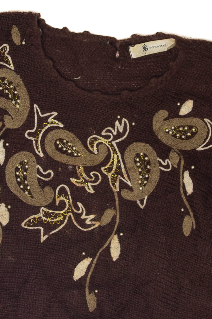 Vintage Fashion Wear Embroidered 80s Sweater
