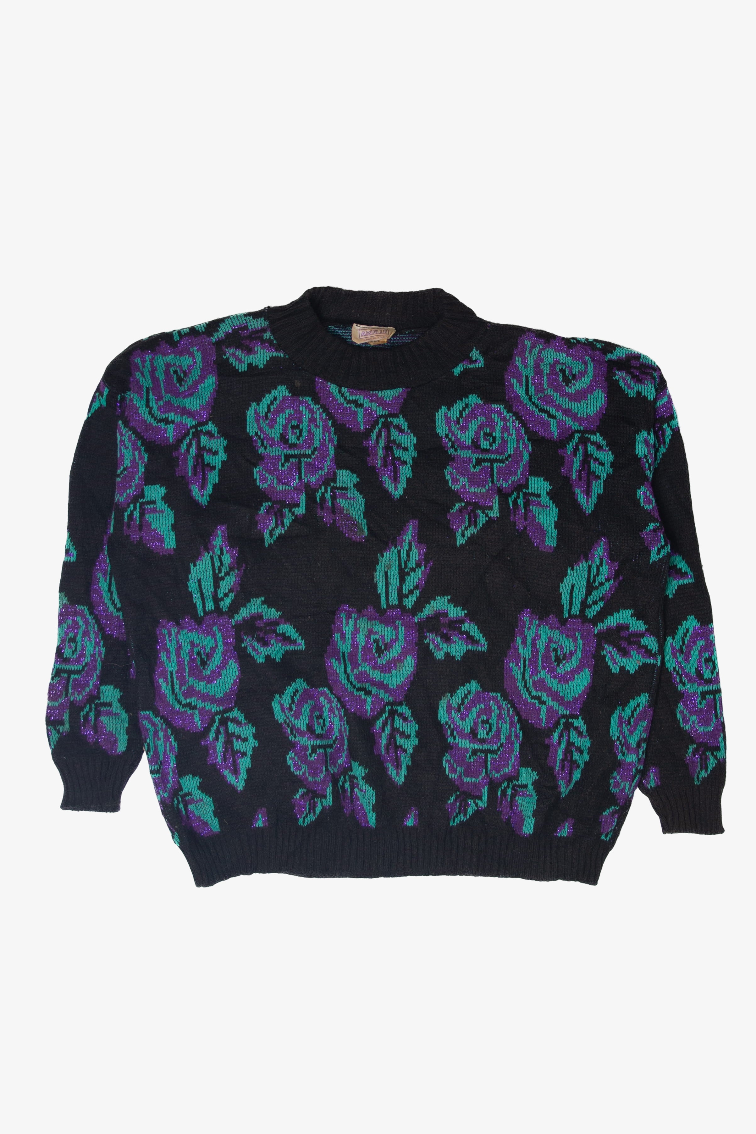 Vintage Arielle Blue Rose 80s Sweater (1980s)