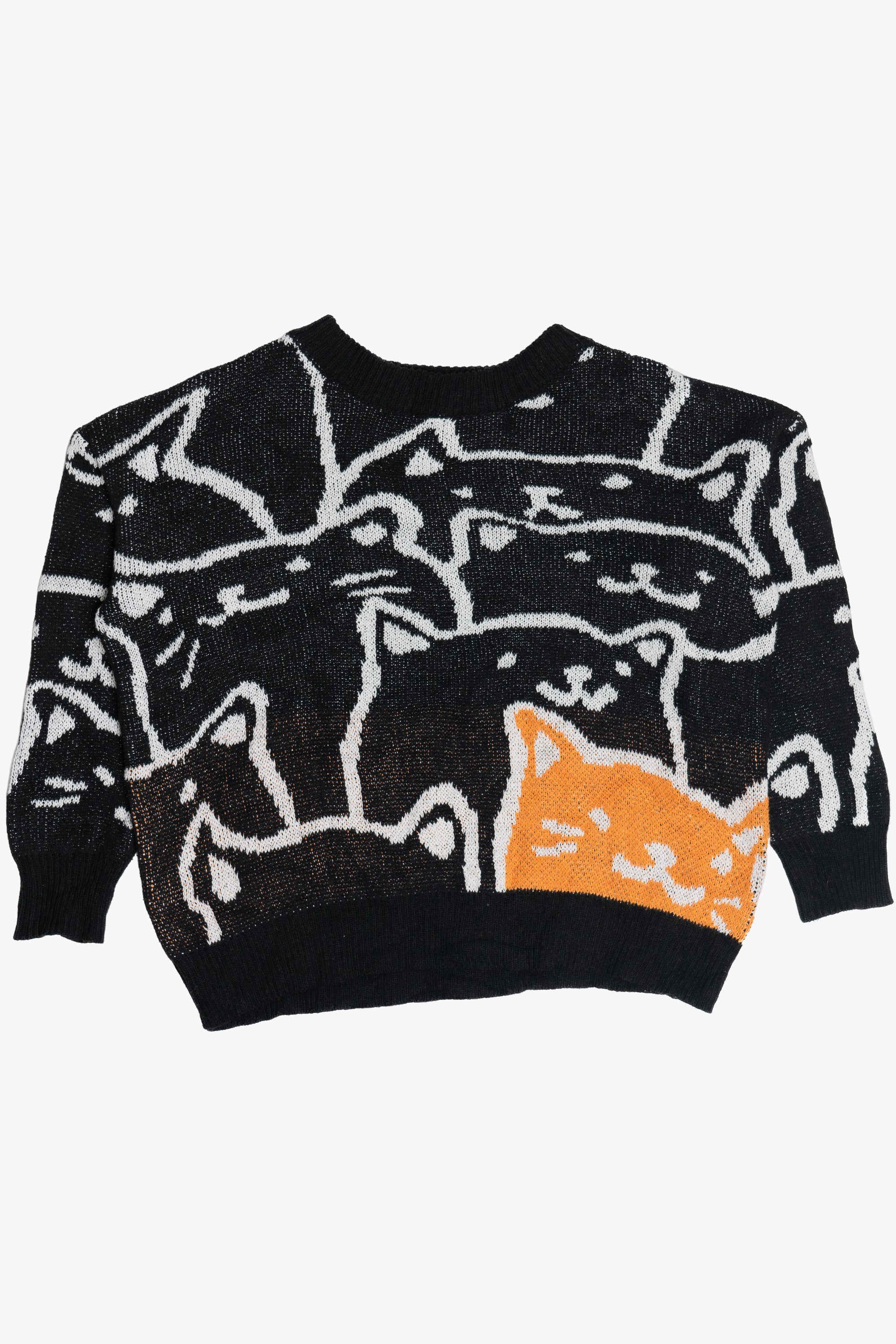 Peekaboo Orange Cat Roven Dino 80s Style Sweater
