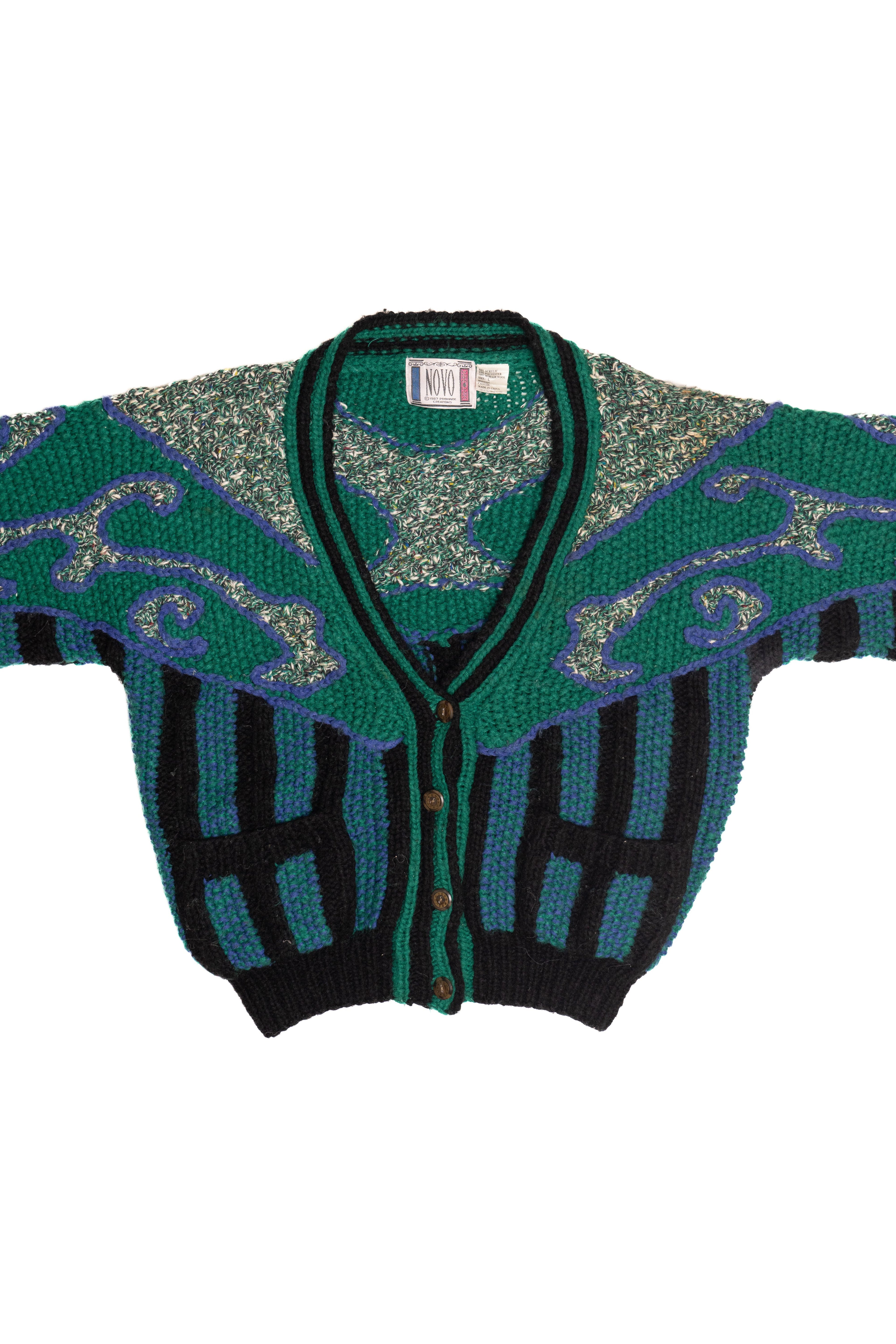 Vintage Novo 80s Rorschach Striped Cardigan Sweater (1980s)