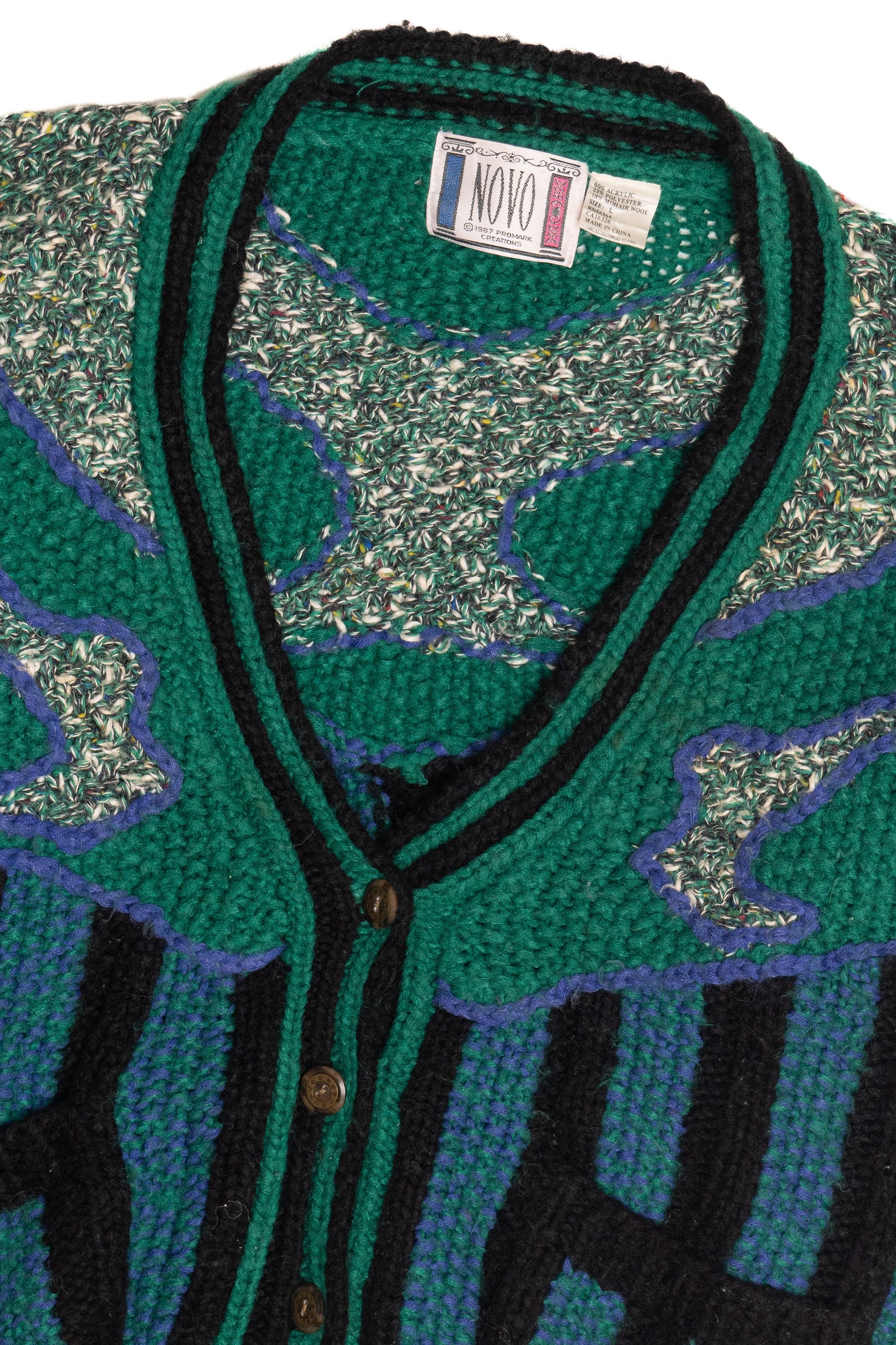 Vintage Novo 80s Rorschach Striped Cardigan Sweater (1980s)