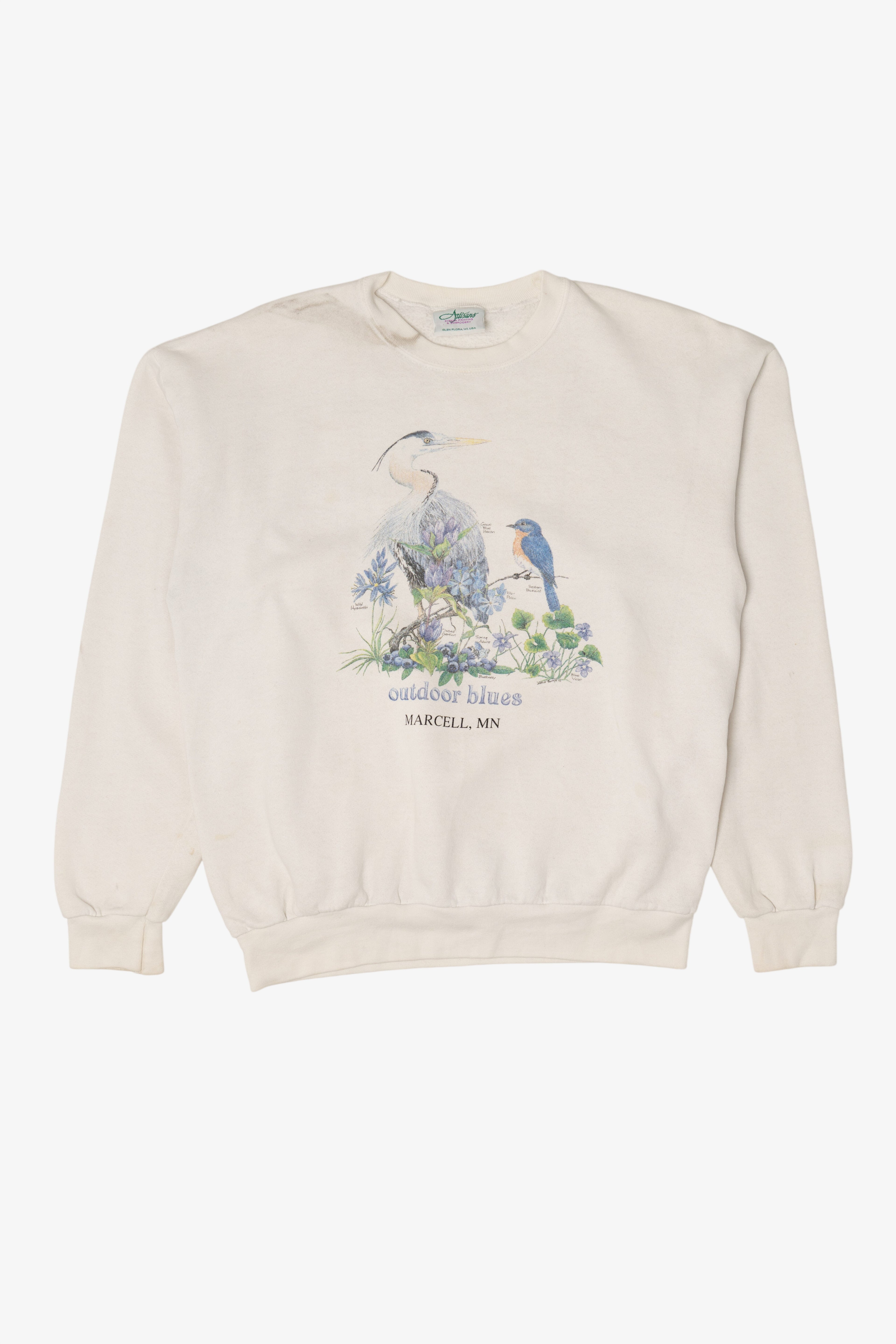 Vintage Outdoor Blues Birds Marcell, MN Artisans Sweatshirt (1990s)
