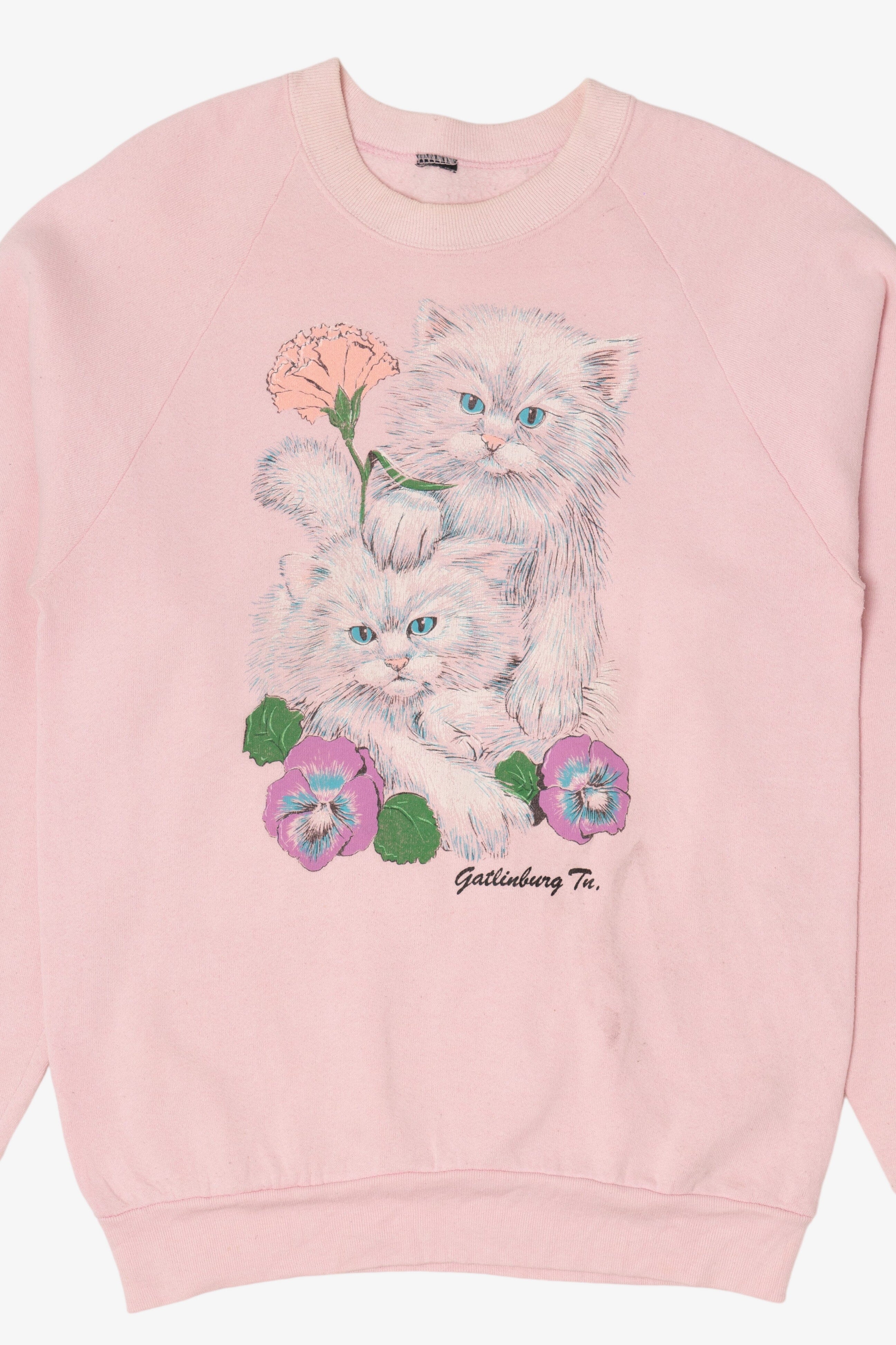 Vintage Pink Kittens Gatlinburg TN Raglan Sweatshirt (1990s)