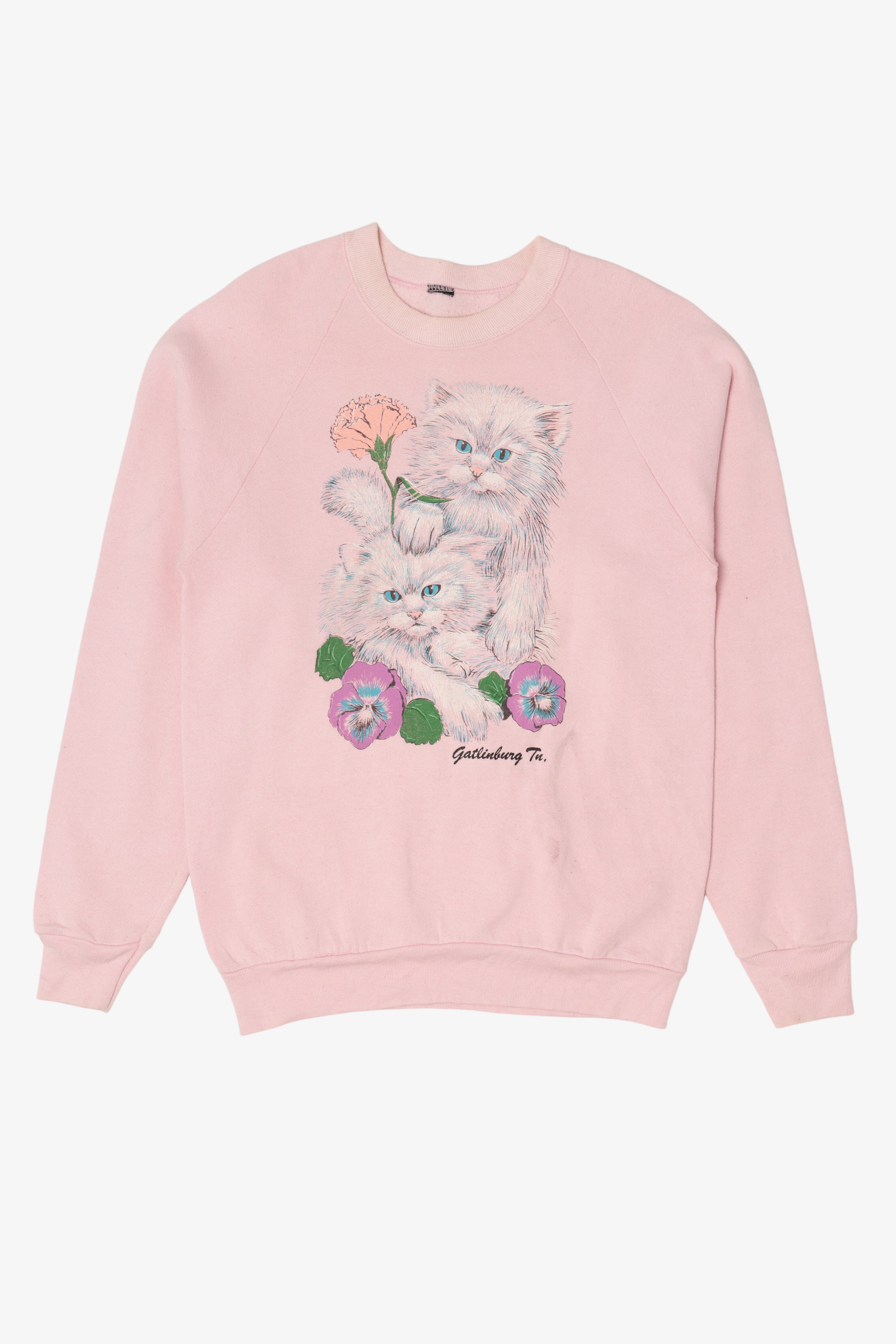 Vintage Pink Kittens Gatlinburg TN Raglan Sweatshirt (1990s)