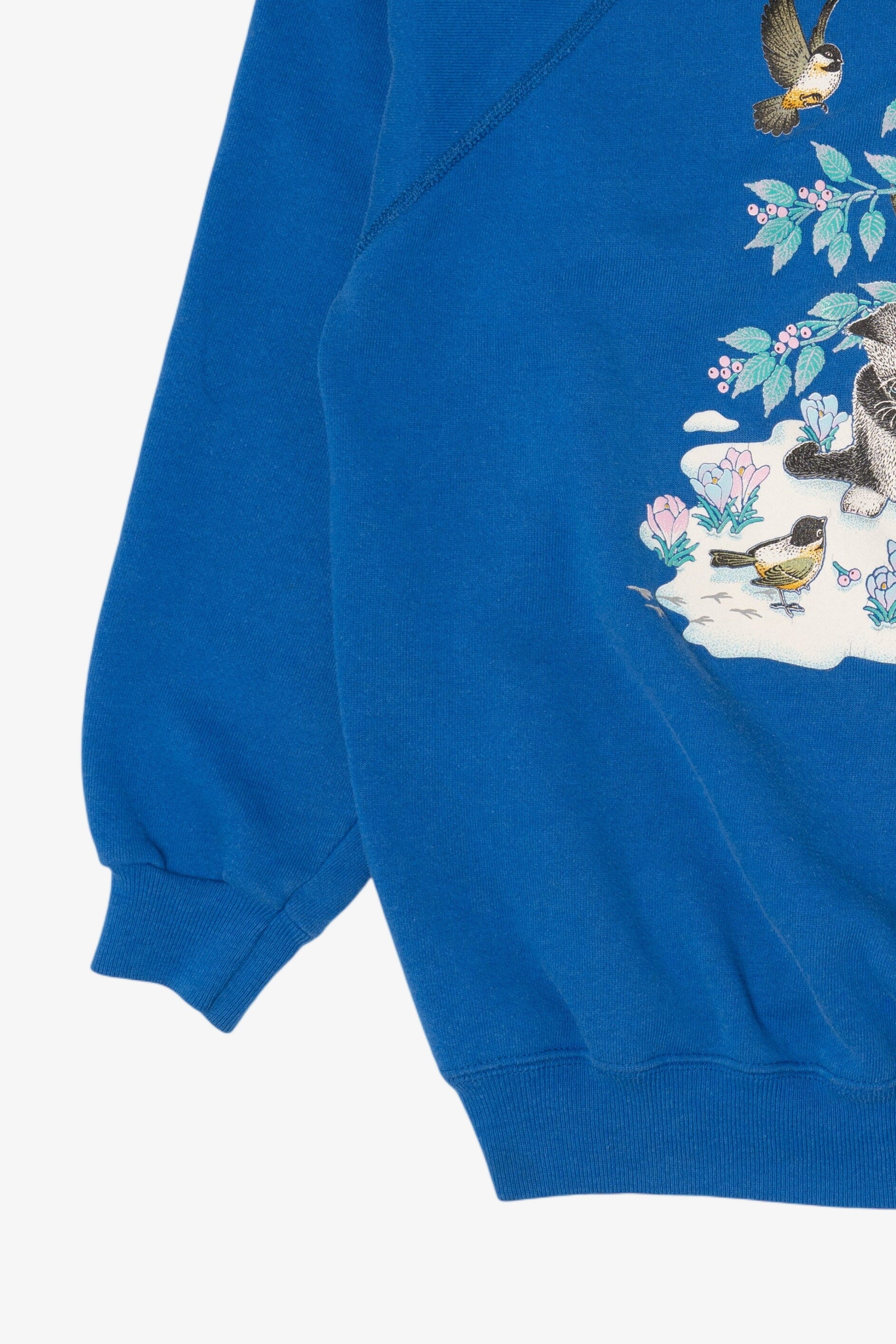 Vintage Blue Kittens And Birds Morning Sun Raglan Sweatshirt (1990s)