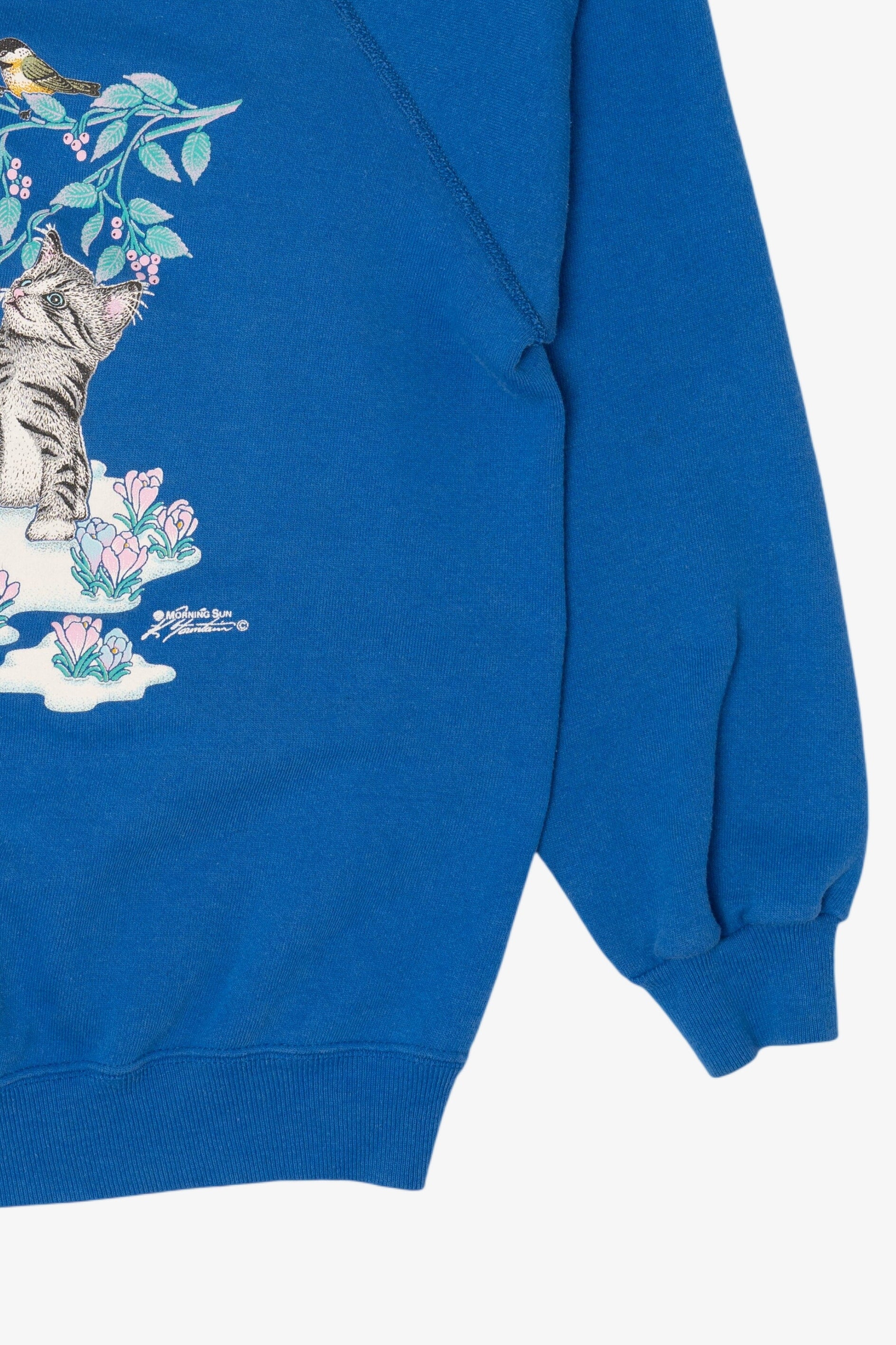 Vintage Blue Kittens And Birds Morning Sun Raglan Sweatshirt (1990s)