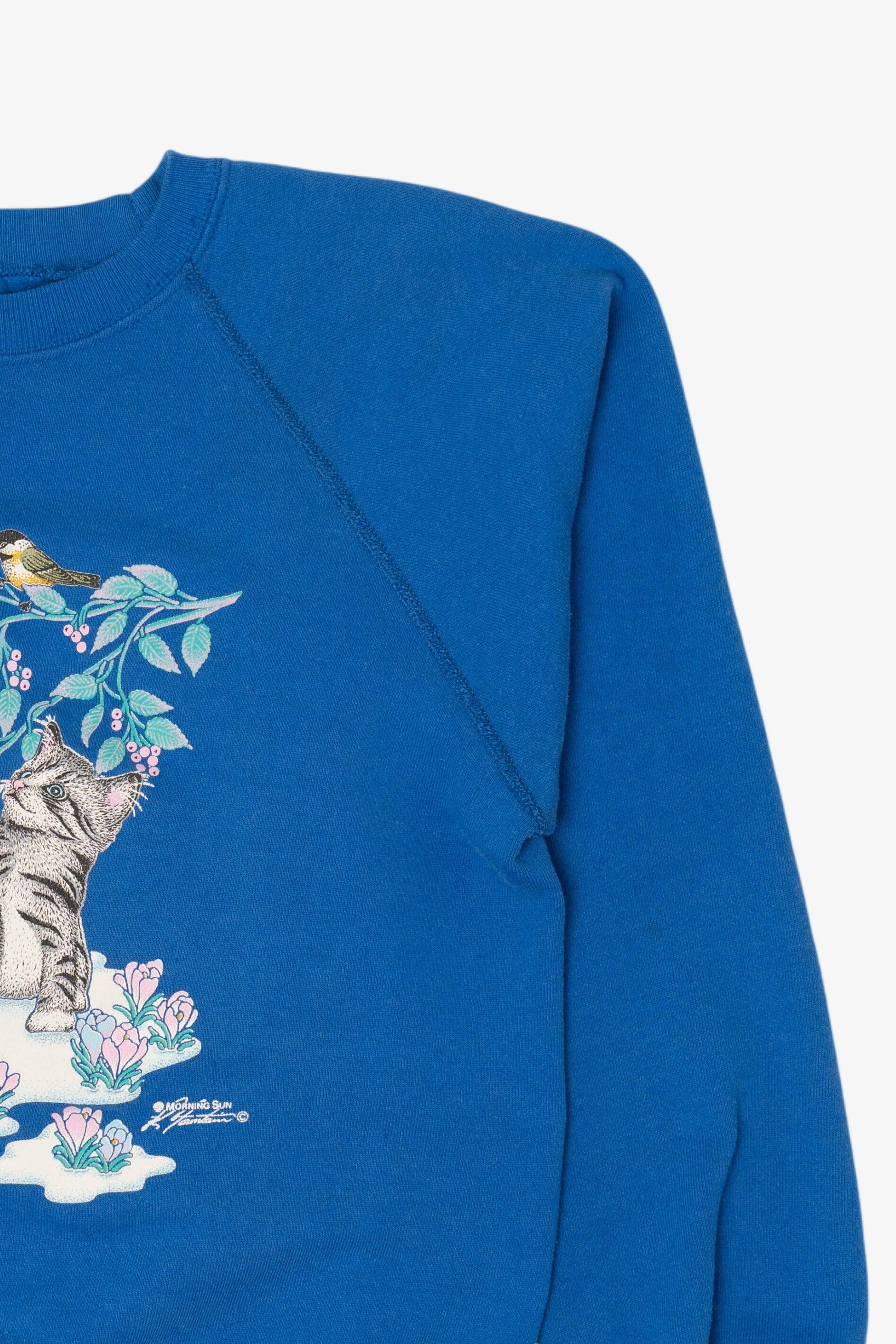Vintage Blue Kittens And Birds Morning Sun Raglan Sweatshirt (1990s)
