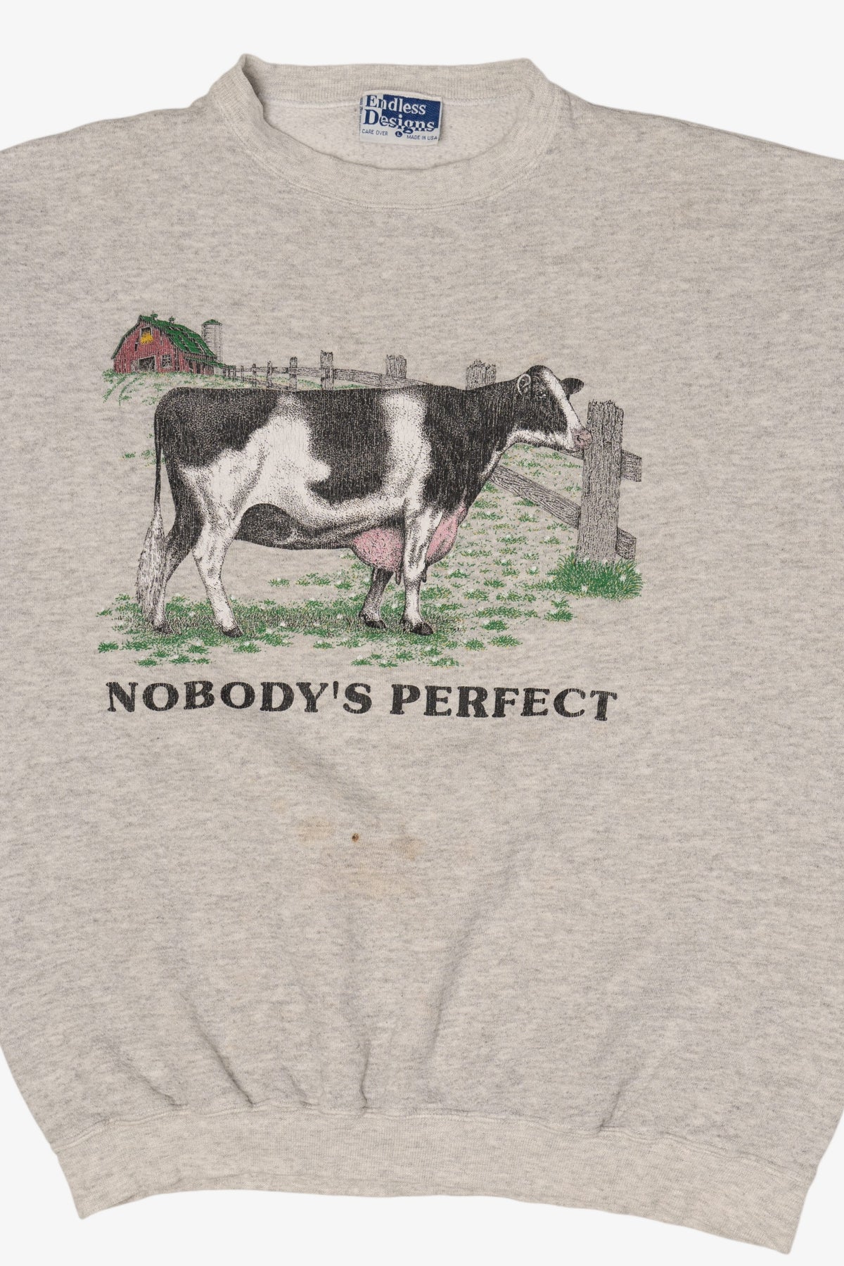 Vintage "Nobody's Perfect" Funny Cow Sweatshirt (1990s)