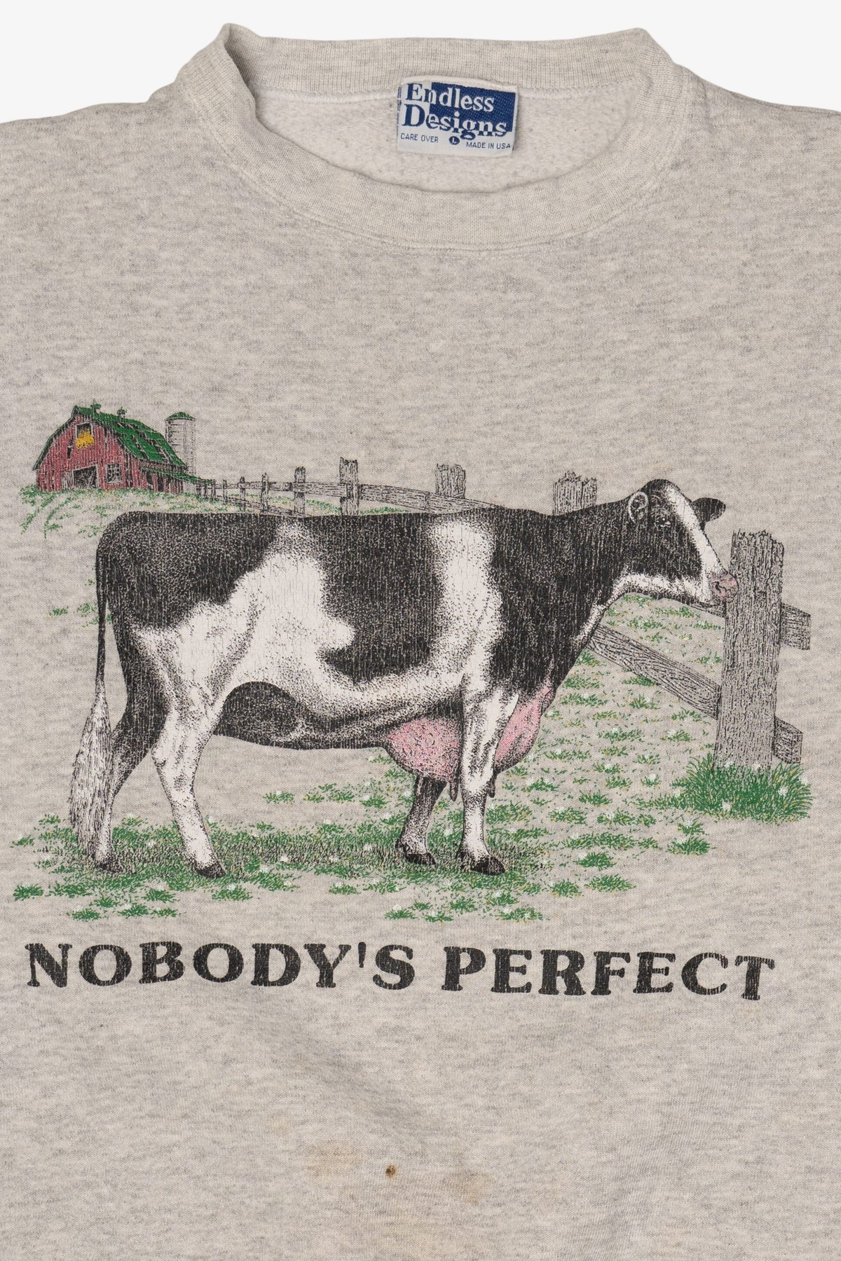Vintage "Nobody's Perfect" Funny Cow Sweatshirt (1990s)