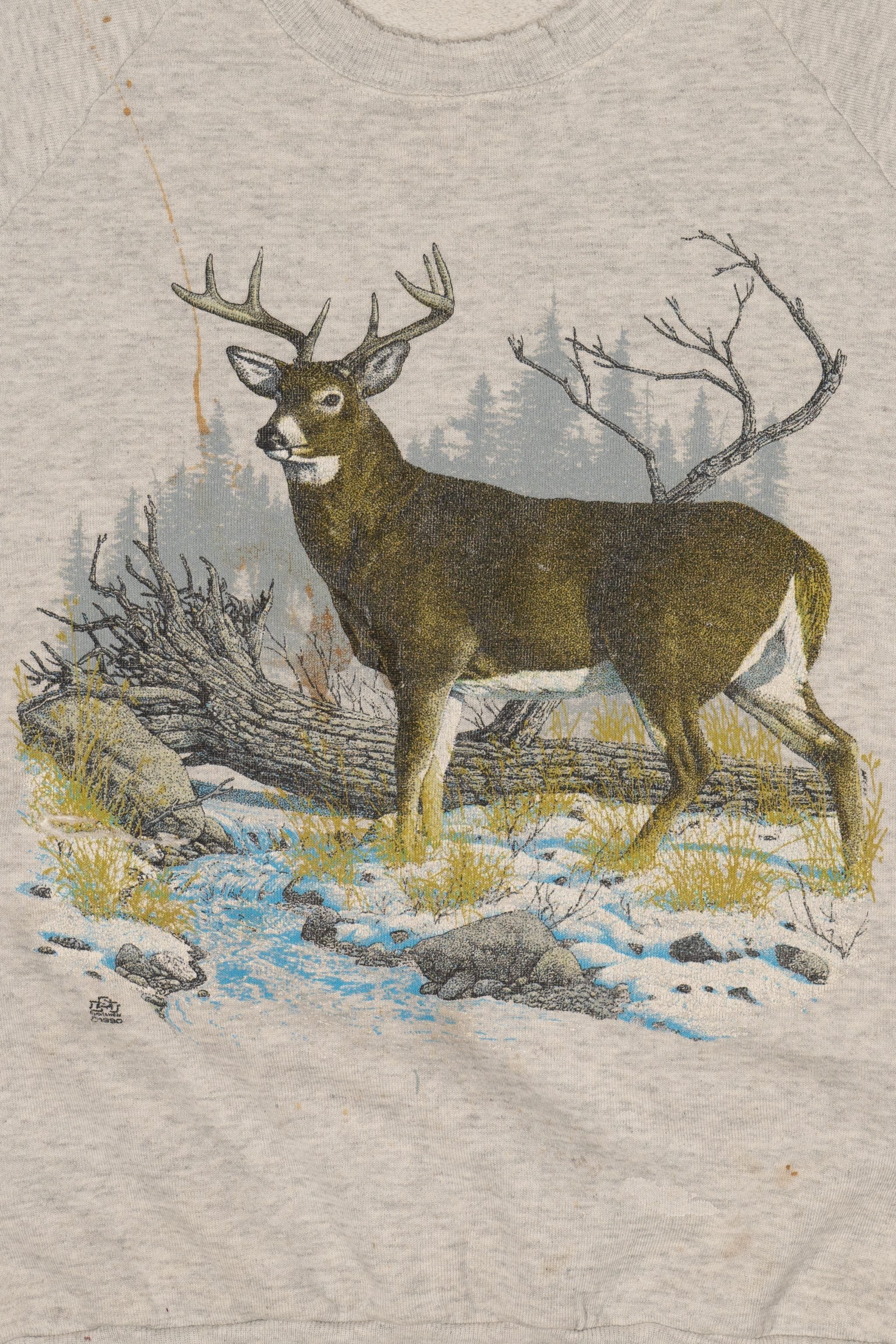 Vintage Gray Jerzees Deer Buck Raglan Sweatshirt (1990s)