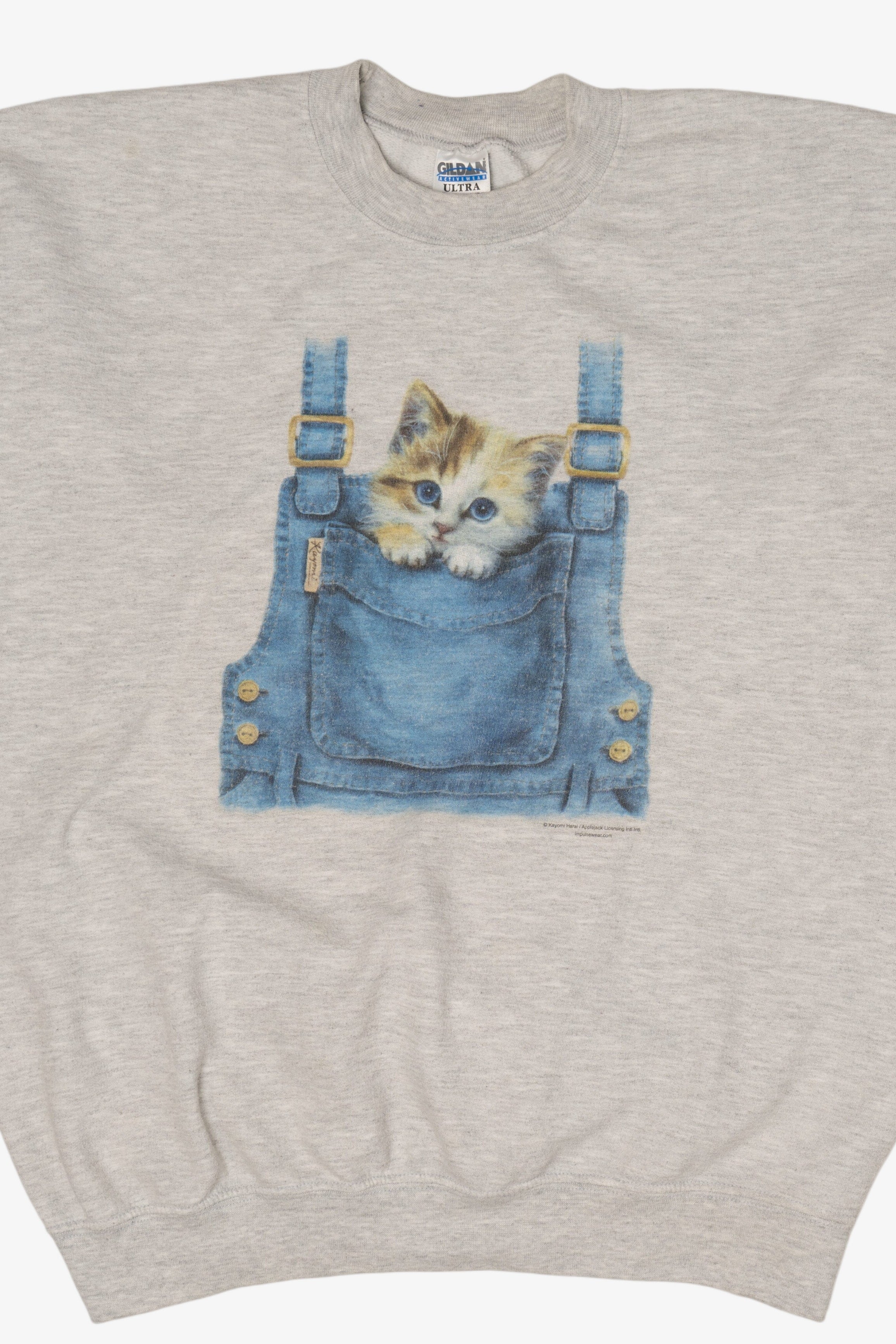 Gray Kitten In Overall Pocket Sweatshirt