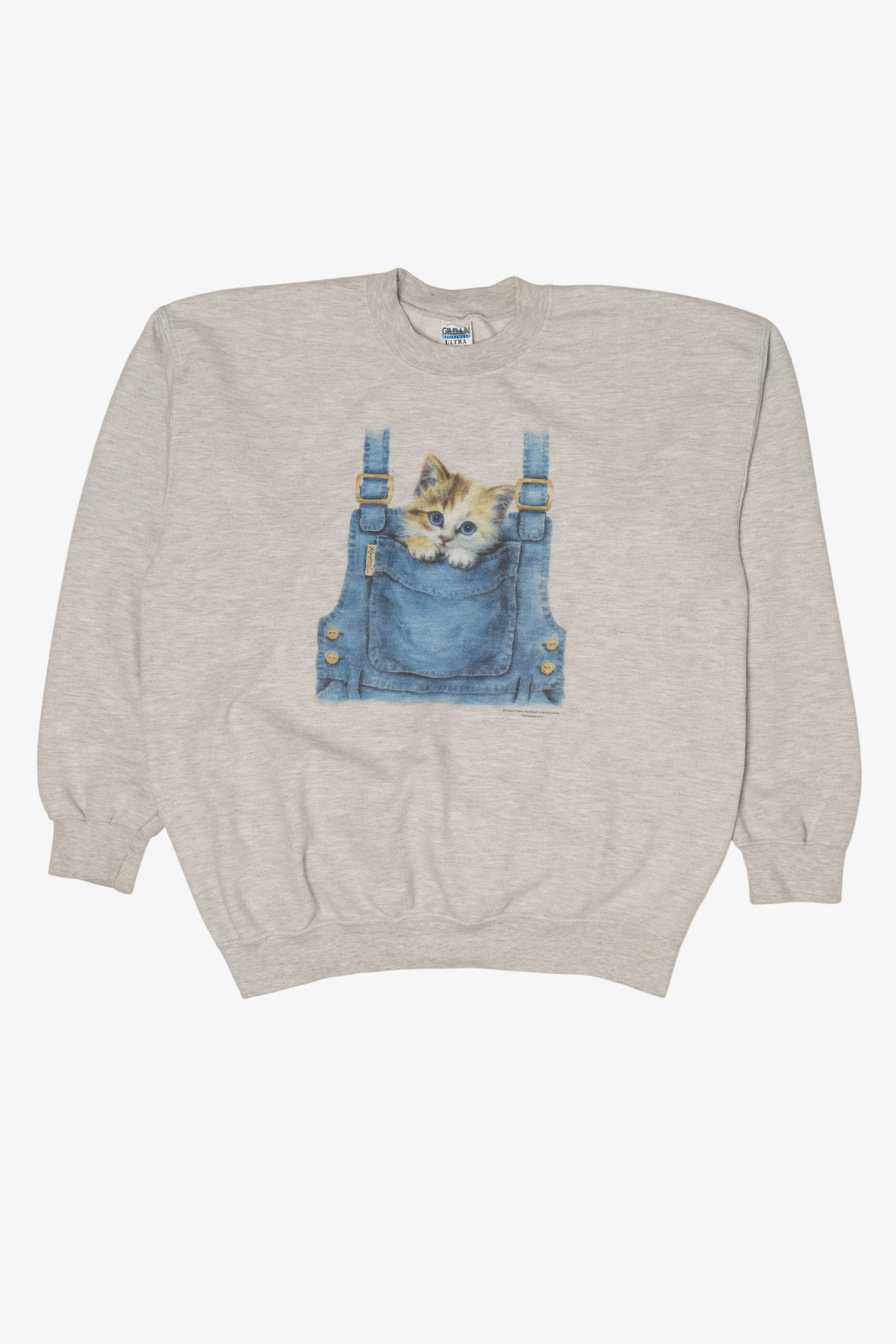 Gray Kitten In Overall Pocket Sweatshirt