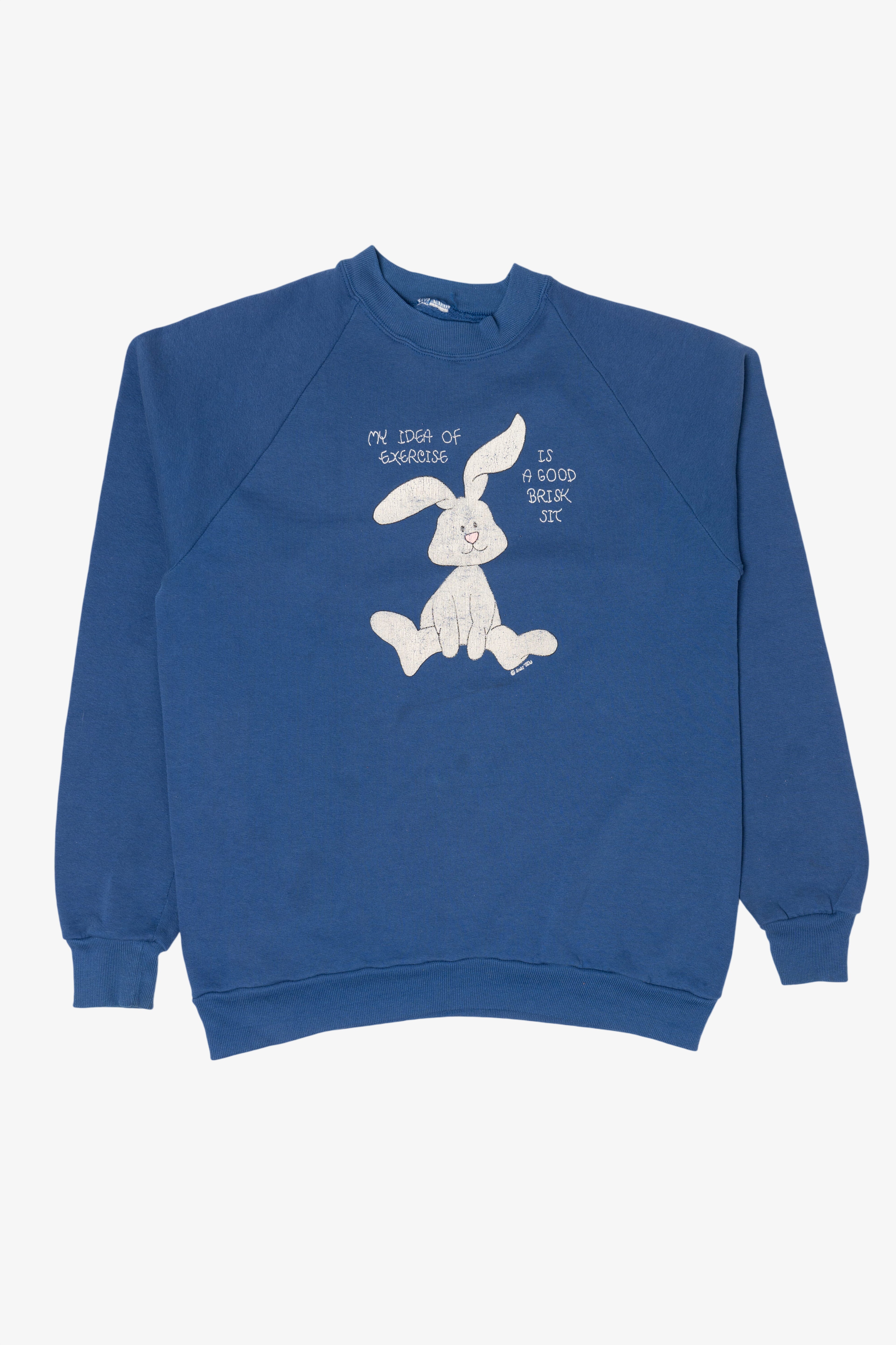Vintage Blue "My Idea Of Exercise" Funny Bunny Raglan Sweatshirt (1990s)