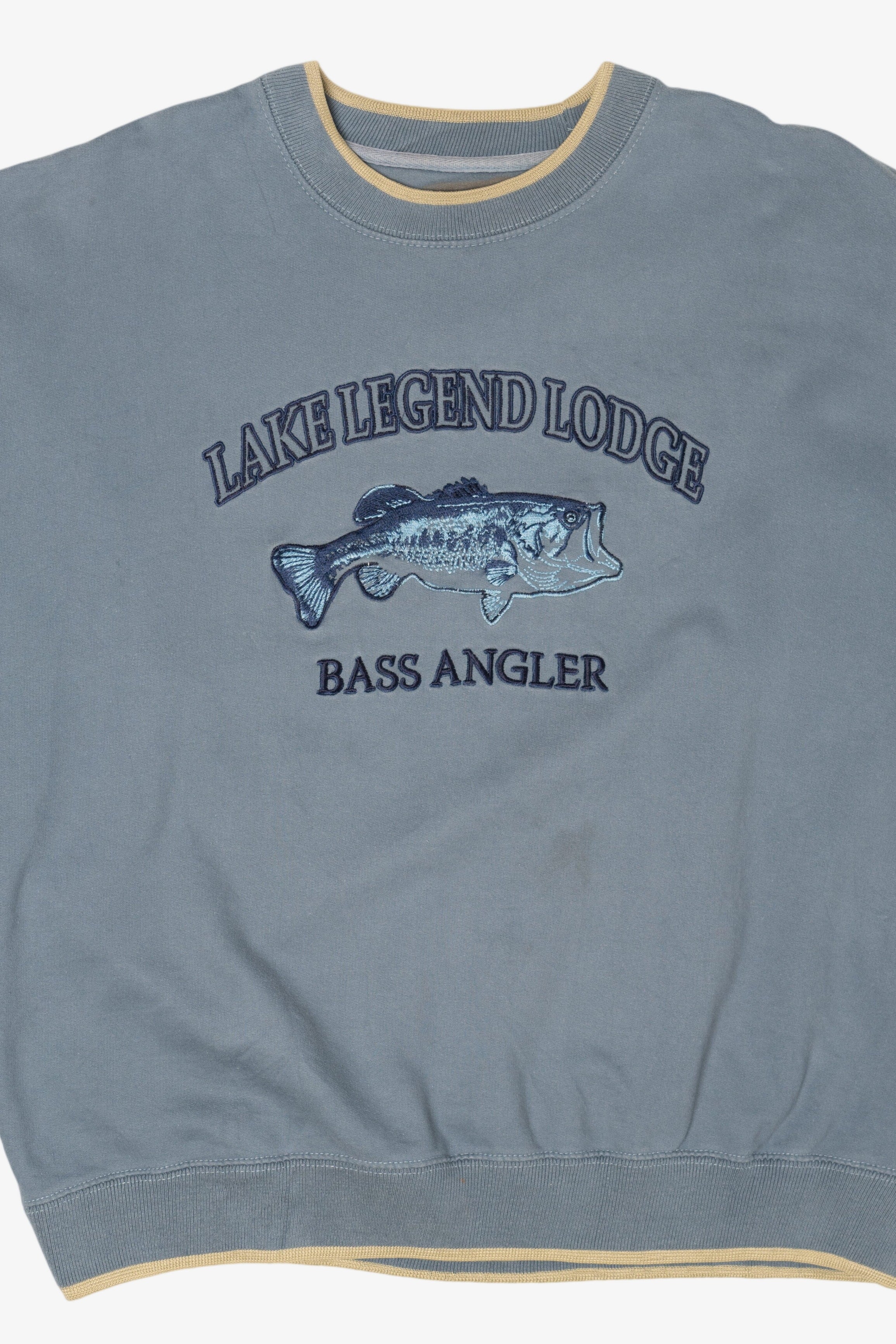 Vintage Light Blue "Lake Legend Lodge Bass Angler" Fish Sweatshirt (1990s)