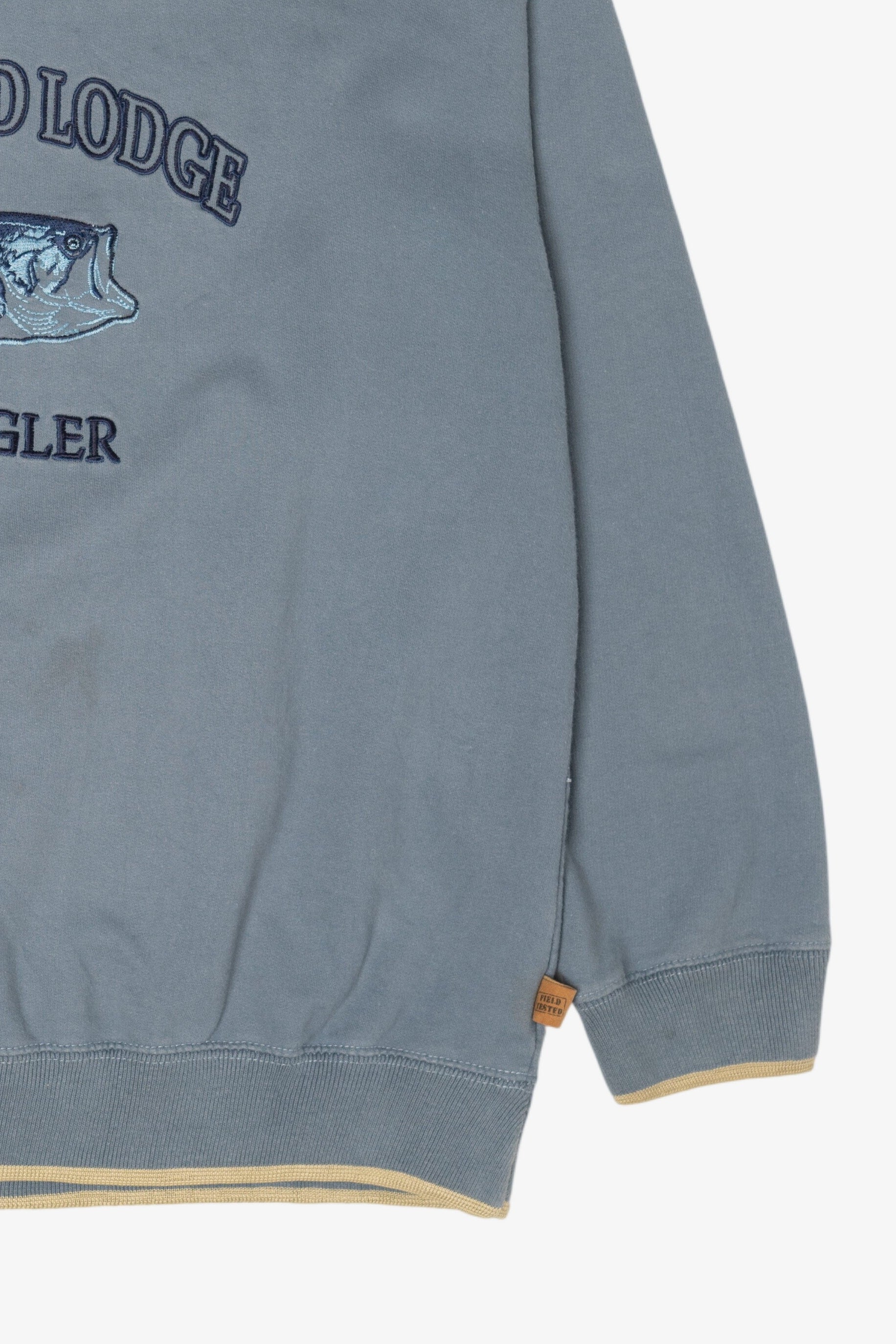 Vintage Light Blue "Lake Legend Lodge Bass Angler" Fish Sweatshirt (1990s)