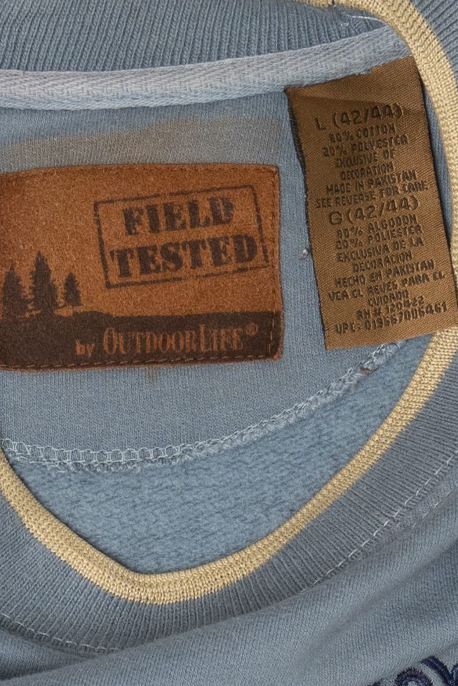 Vintage Light Blue "Lake Legend Lodge Bass Angler" Fish Sweatshirt (1990s)