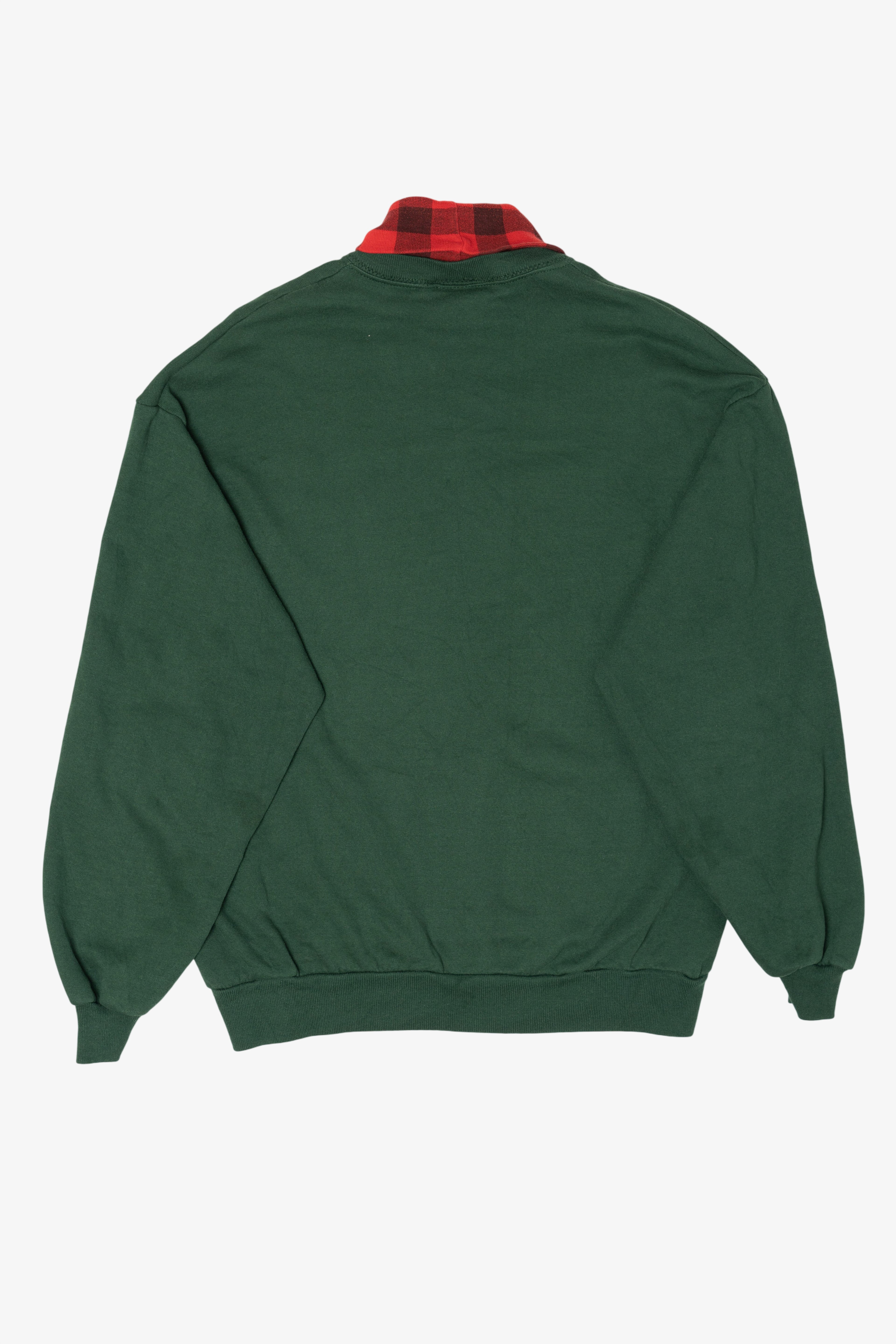 Vintage Dark Green Dalmatians Autumn Apples Plaid Turtleneck Sweatshirt (1990s)