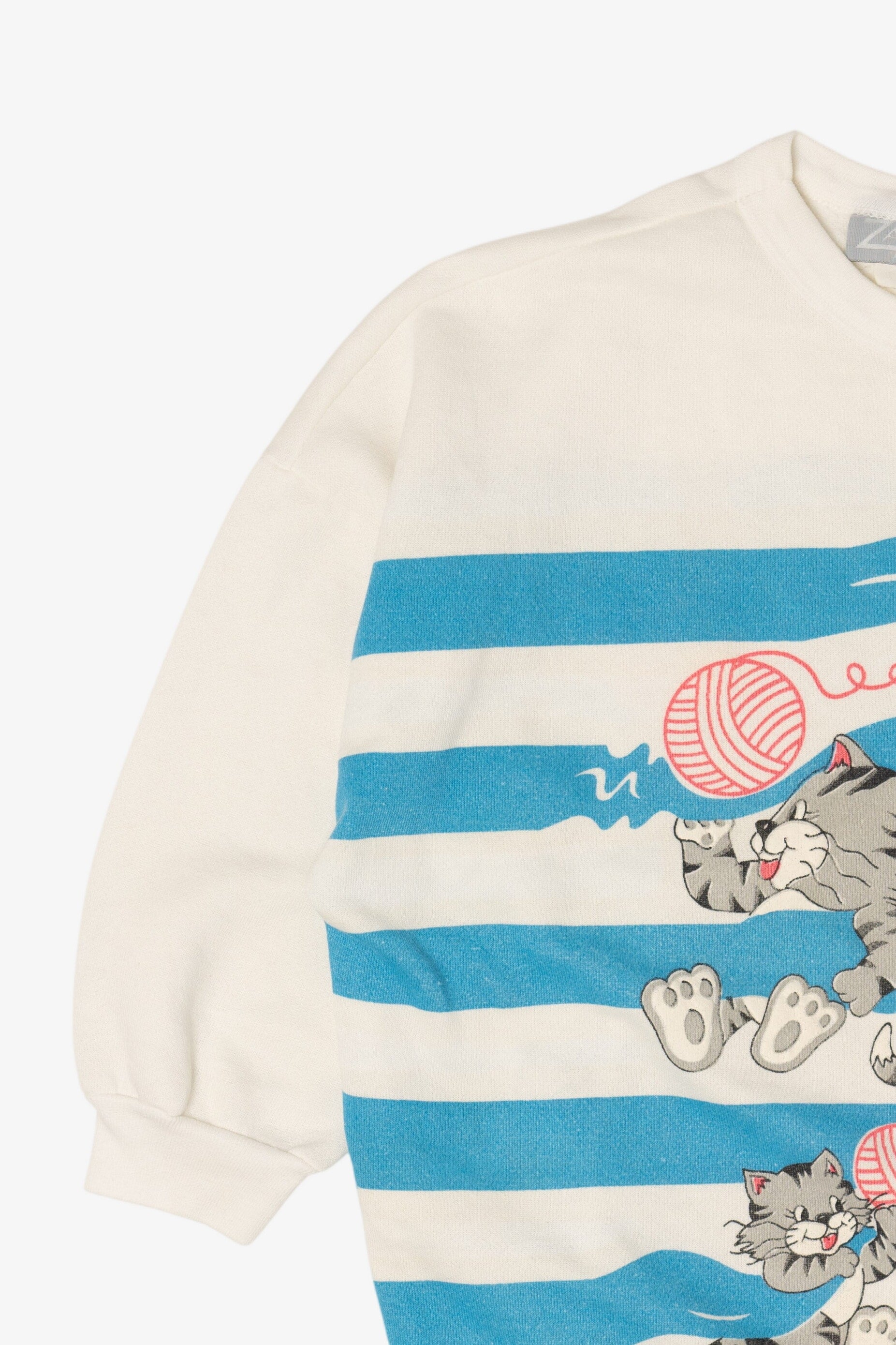 Vintage Striped Cats Playing With Yarn Front/Back Sweatshirt (1980s)