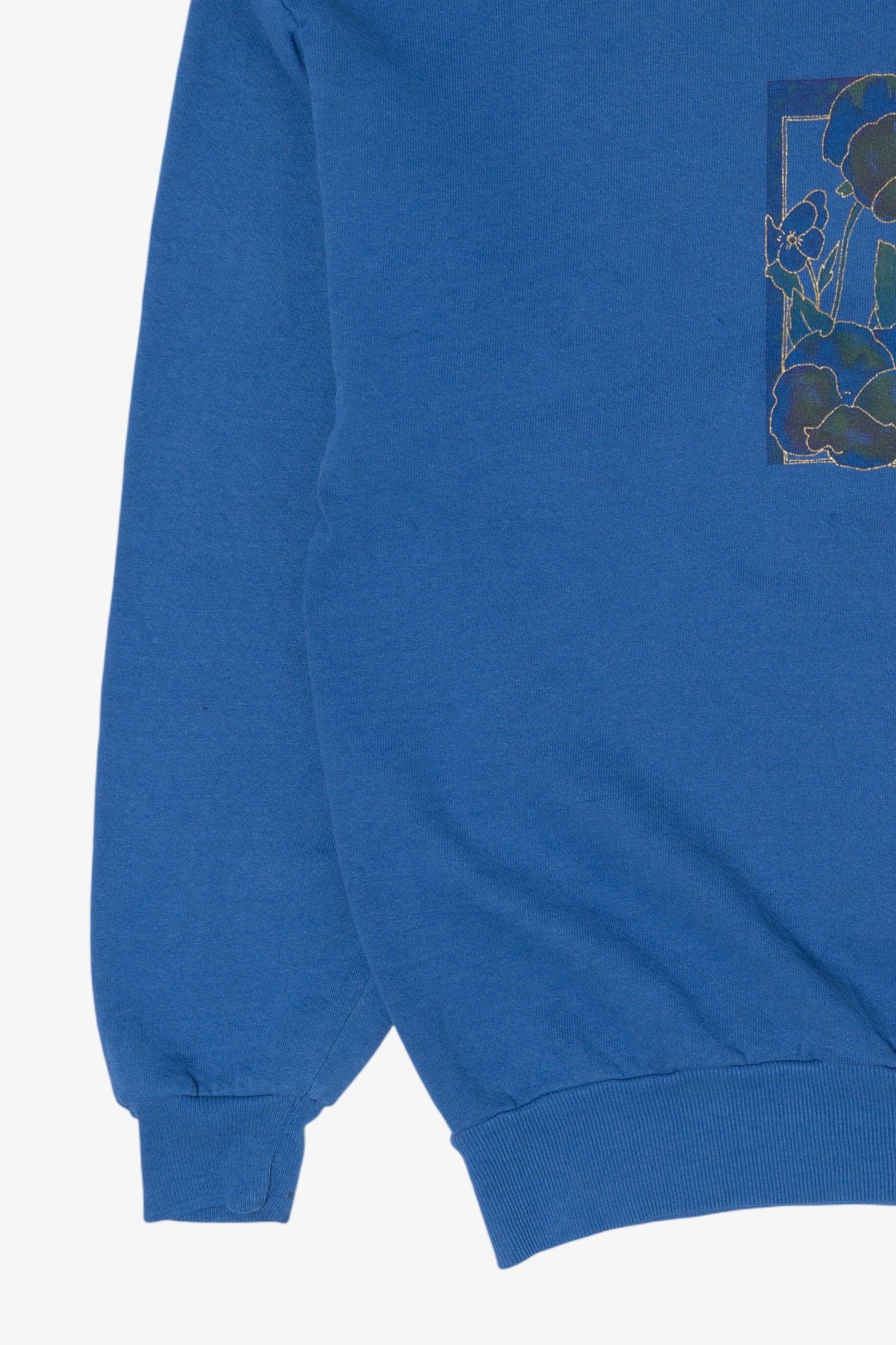 Vintage Blue Butterfly On Flowers Collared Sweatshirt (1990s)