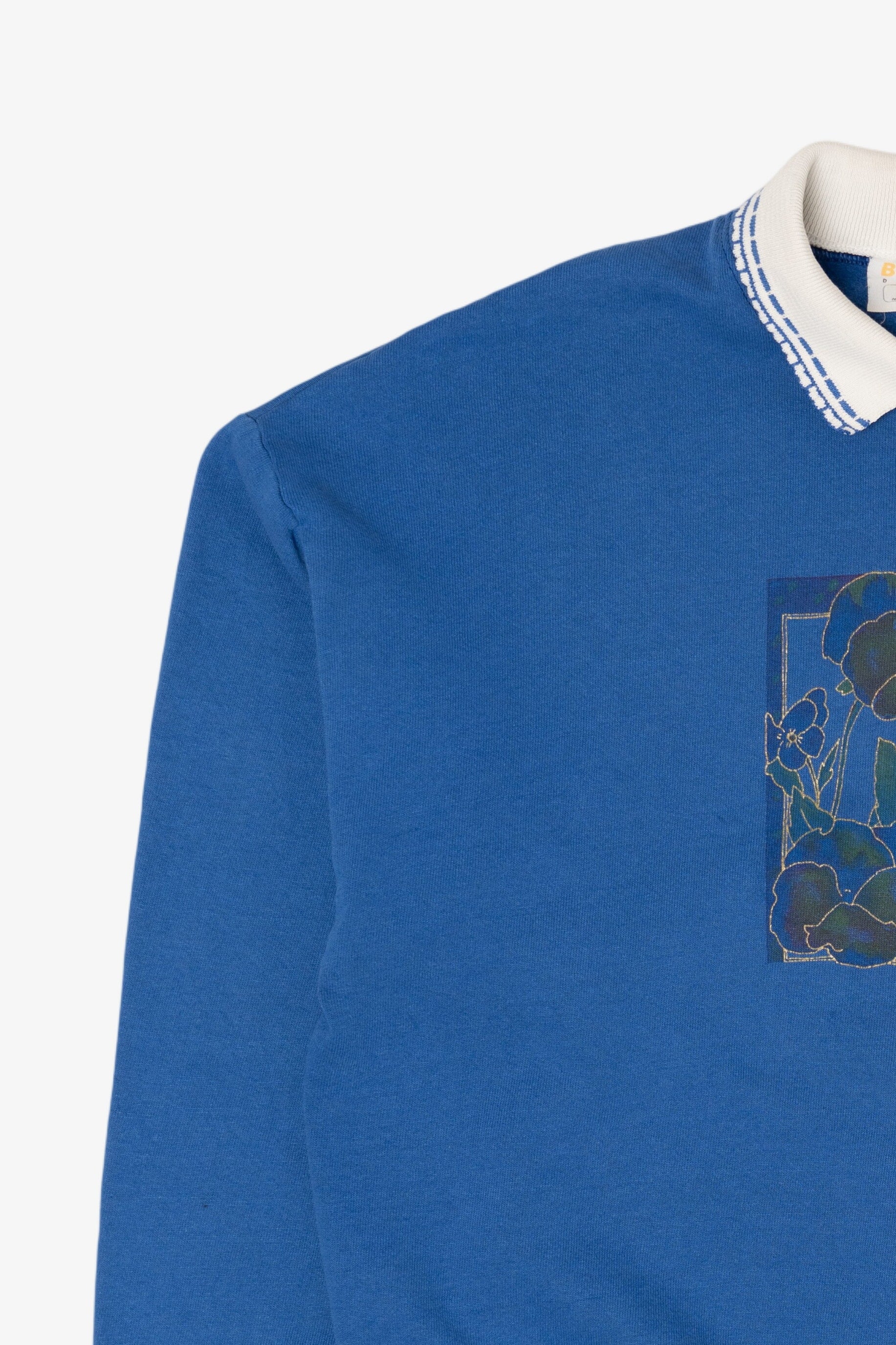 Vintage Blue Butterfly On Flowers Collared Sweatshirt (1990s)