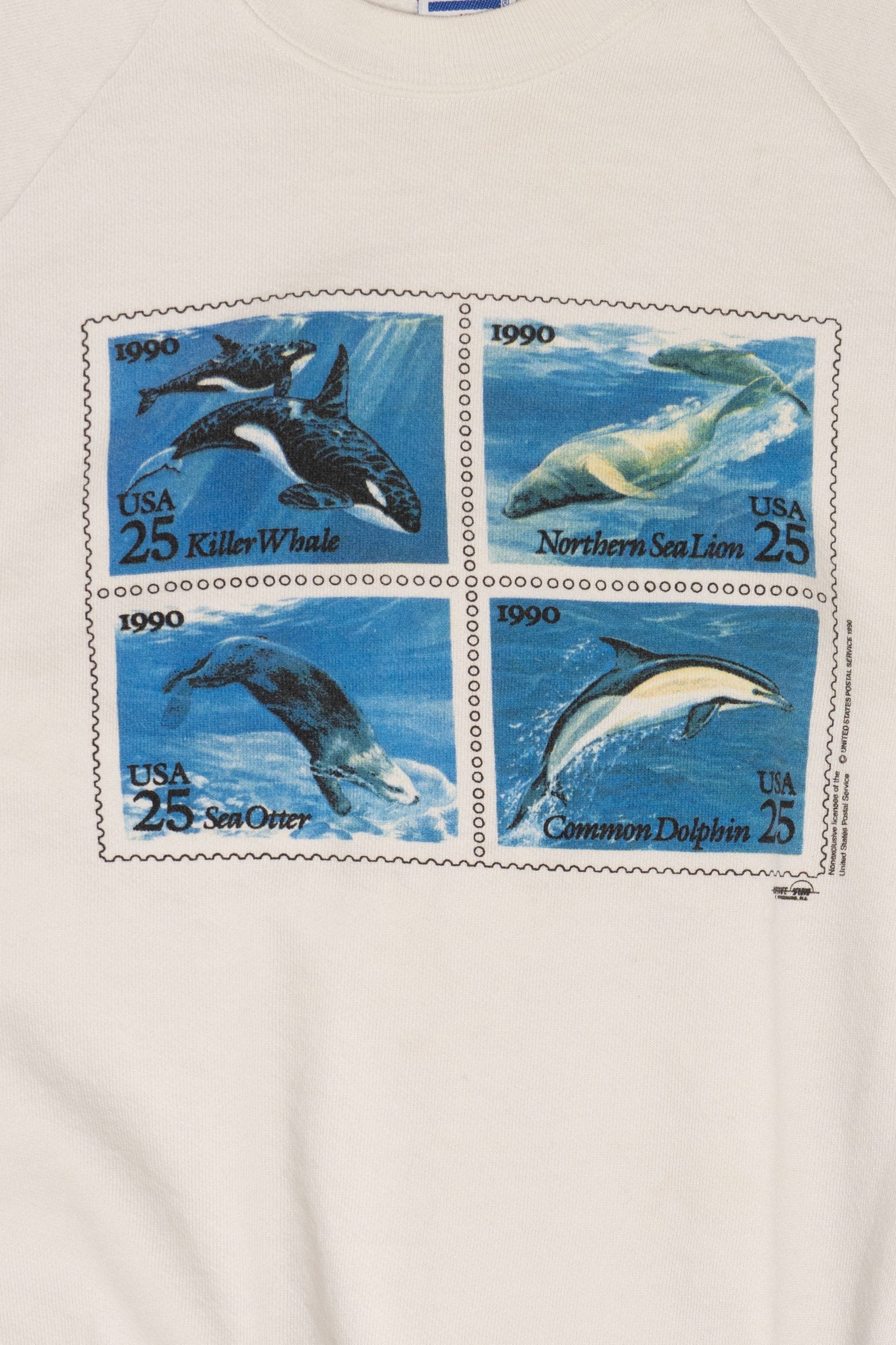 Vintage Whale Stamps Raglan Sweatshirt (1990s)