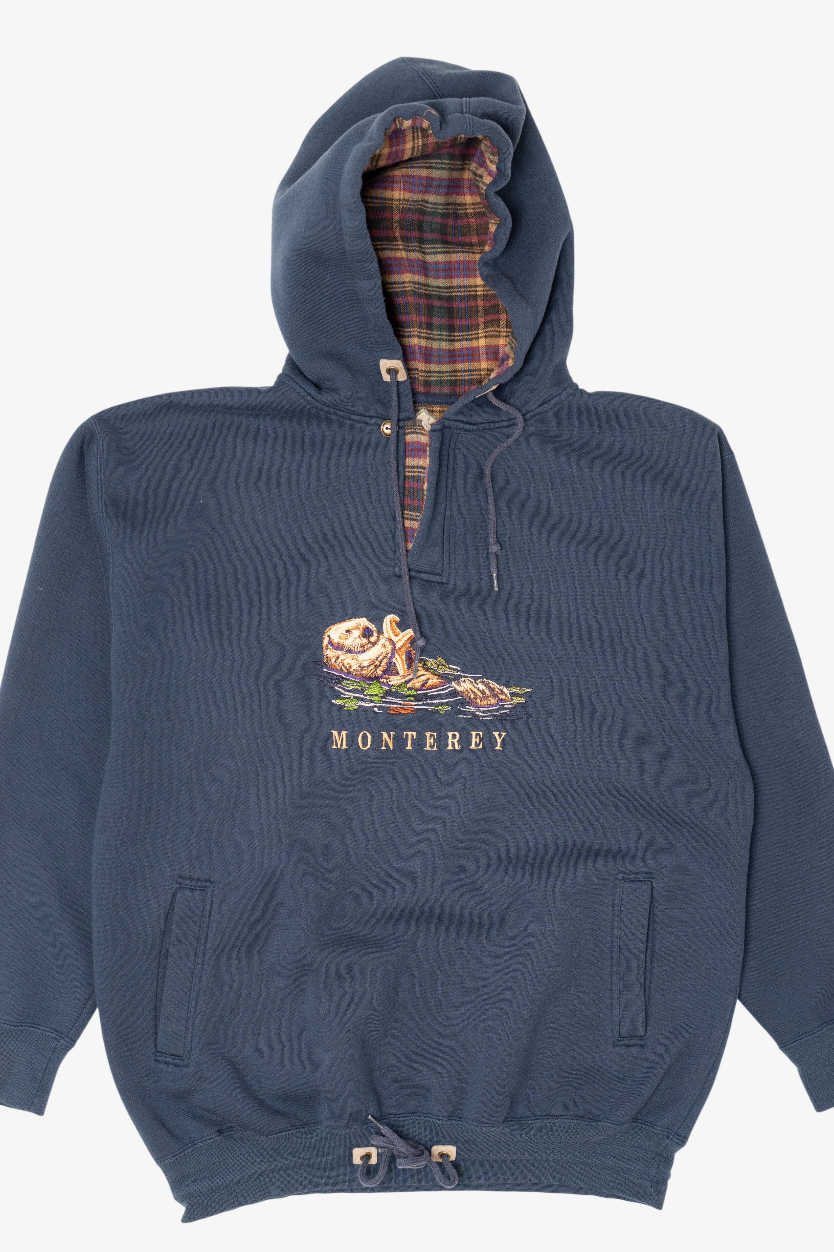 Vintage Embroidered Otter "Monterey" Plaid Lined Hooded Sweatshirt (1990s)