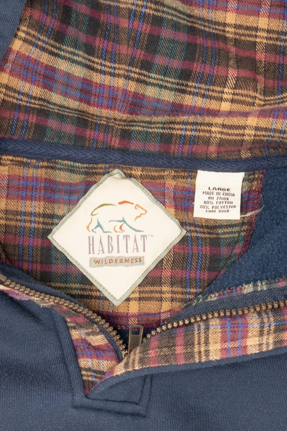 Vintage Embroidered Otter "Monterey" Plaid Lined Hooded Sweatshirt (1990s)