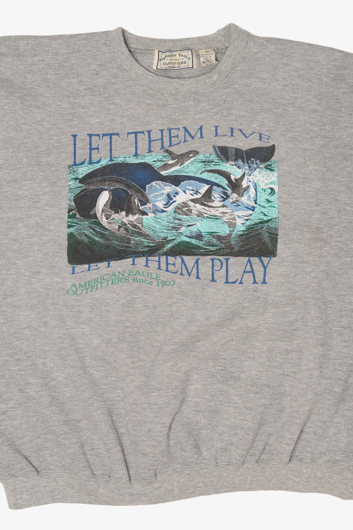 Vintage Gray American Eagle "Let Them Live" Orcas Sweatshirt (1990s)