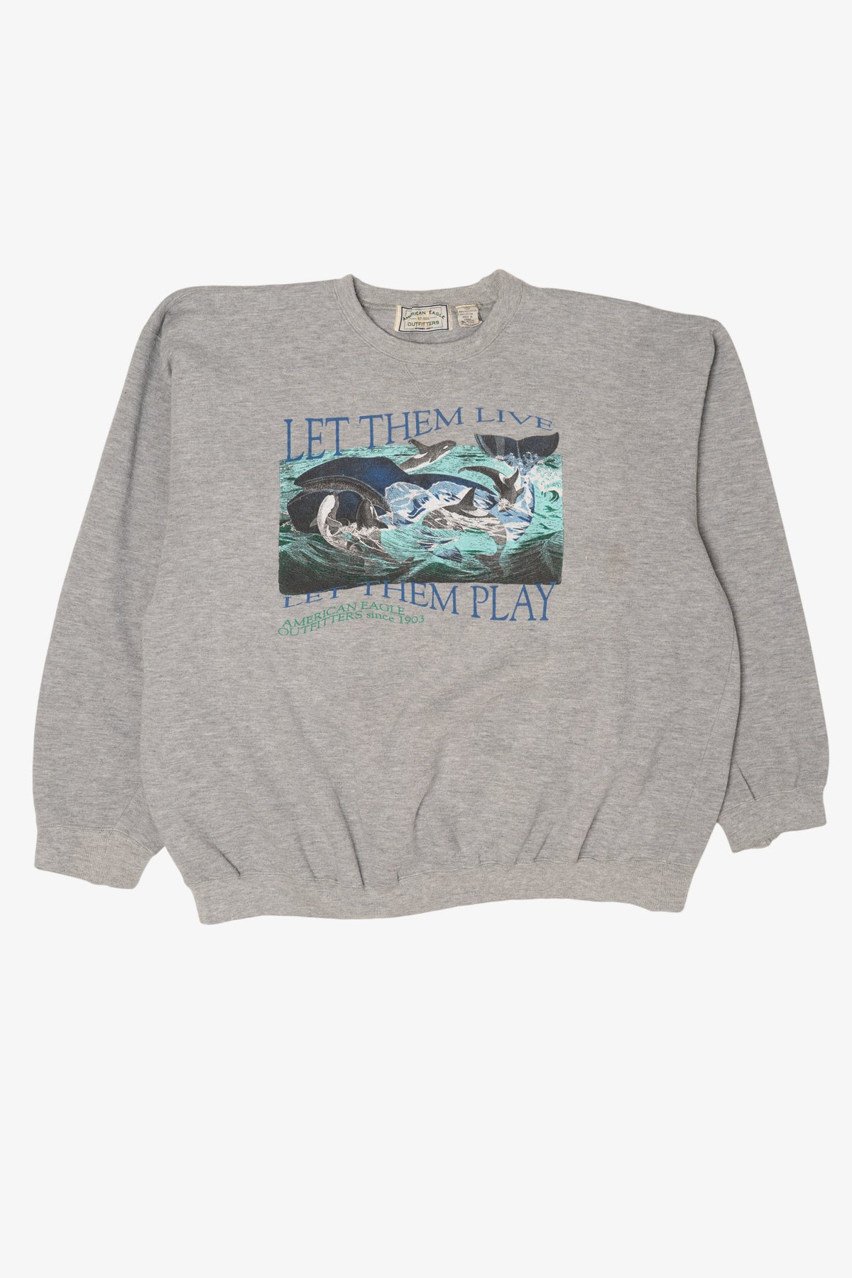 Vintage Gray American Eagle "Let Them Live" Orcas Sweatshirt (1990s)