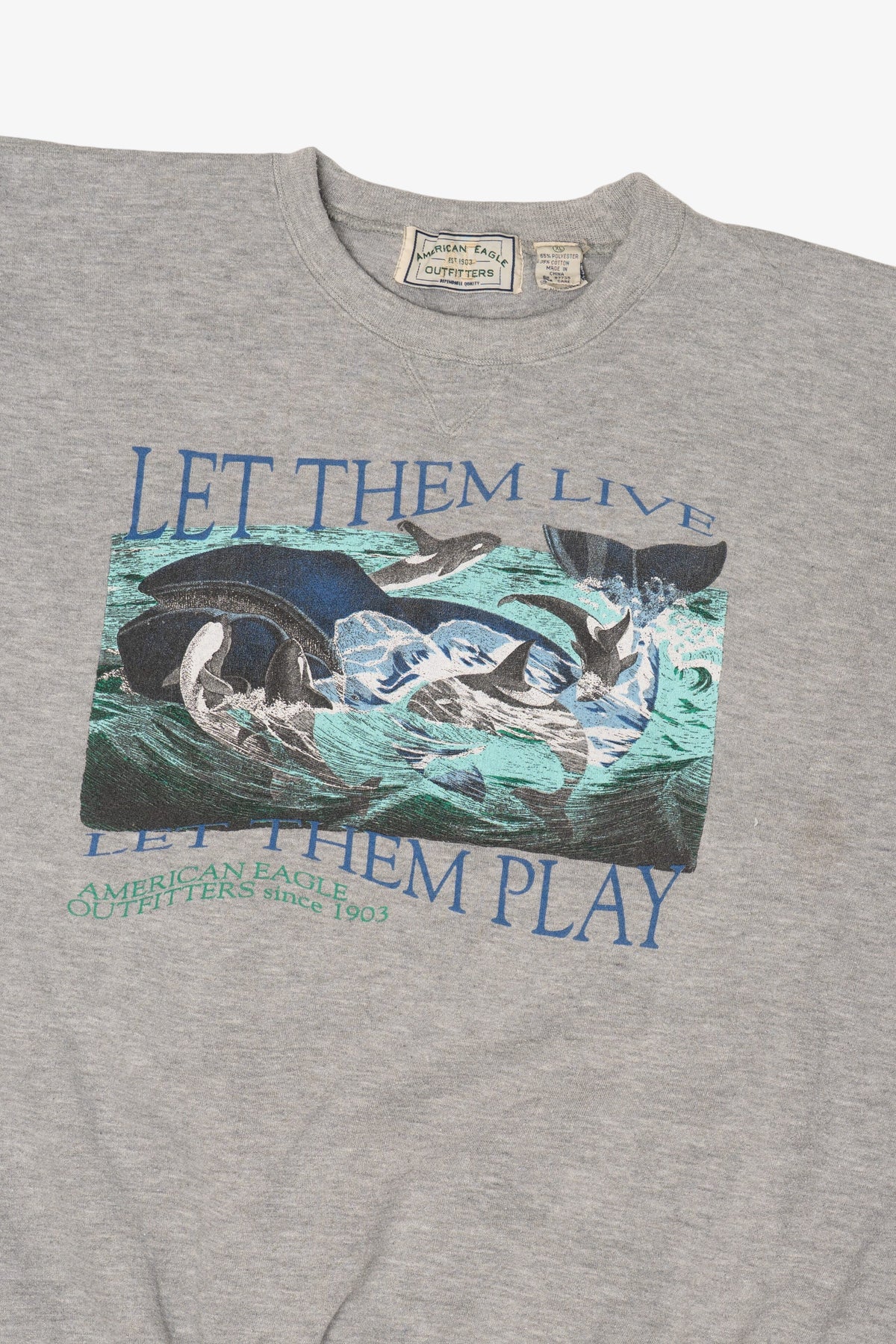 Vintage Gray American Eagle "Let Them Live" Orcas Sweatshirt (1990s)