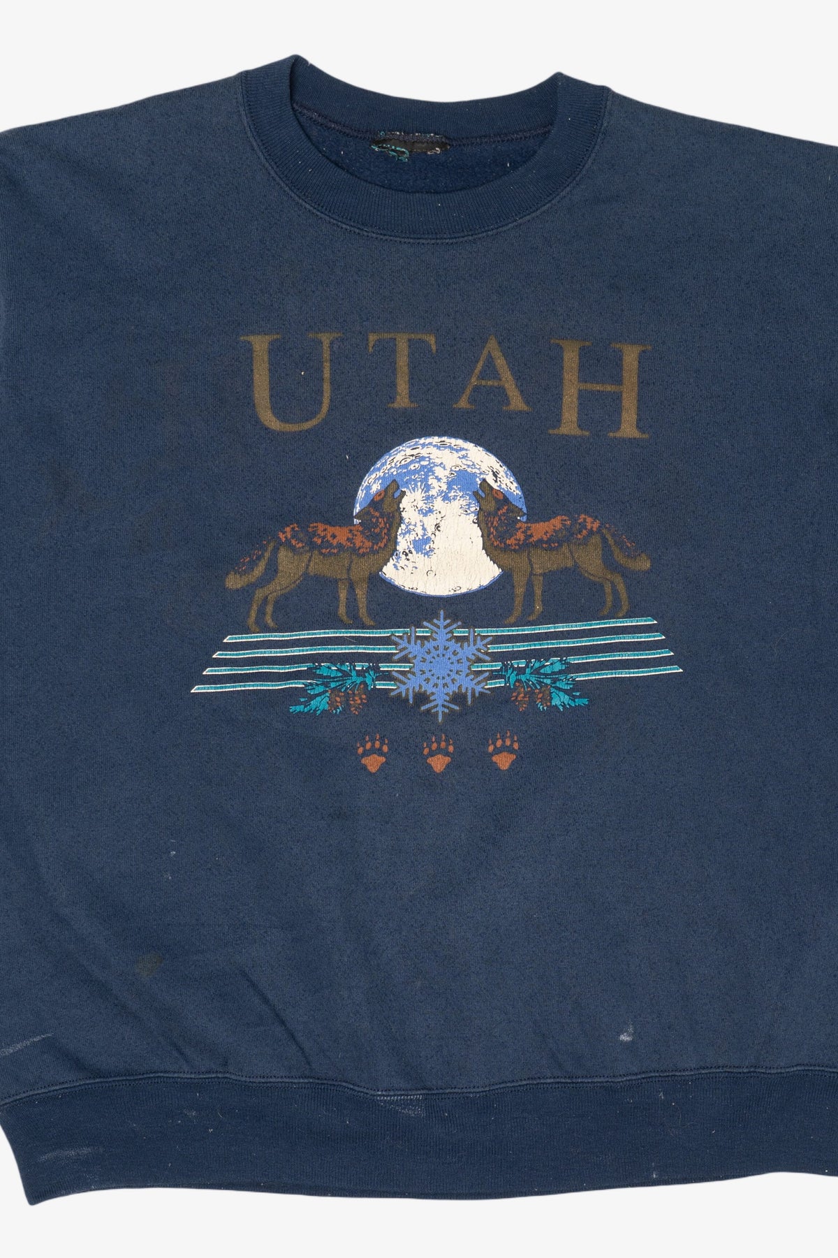 Vintage Navy Blue Utah Wolves Under Moon Sweatshirt (1990s)