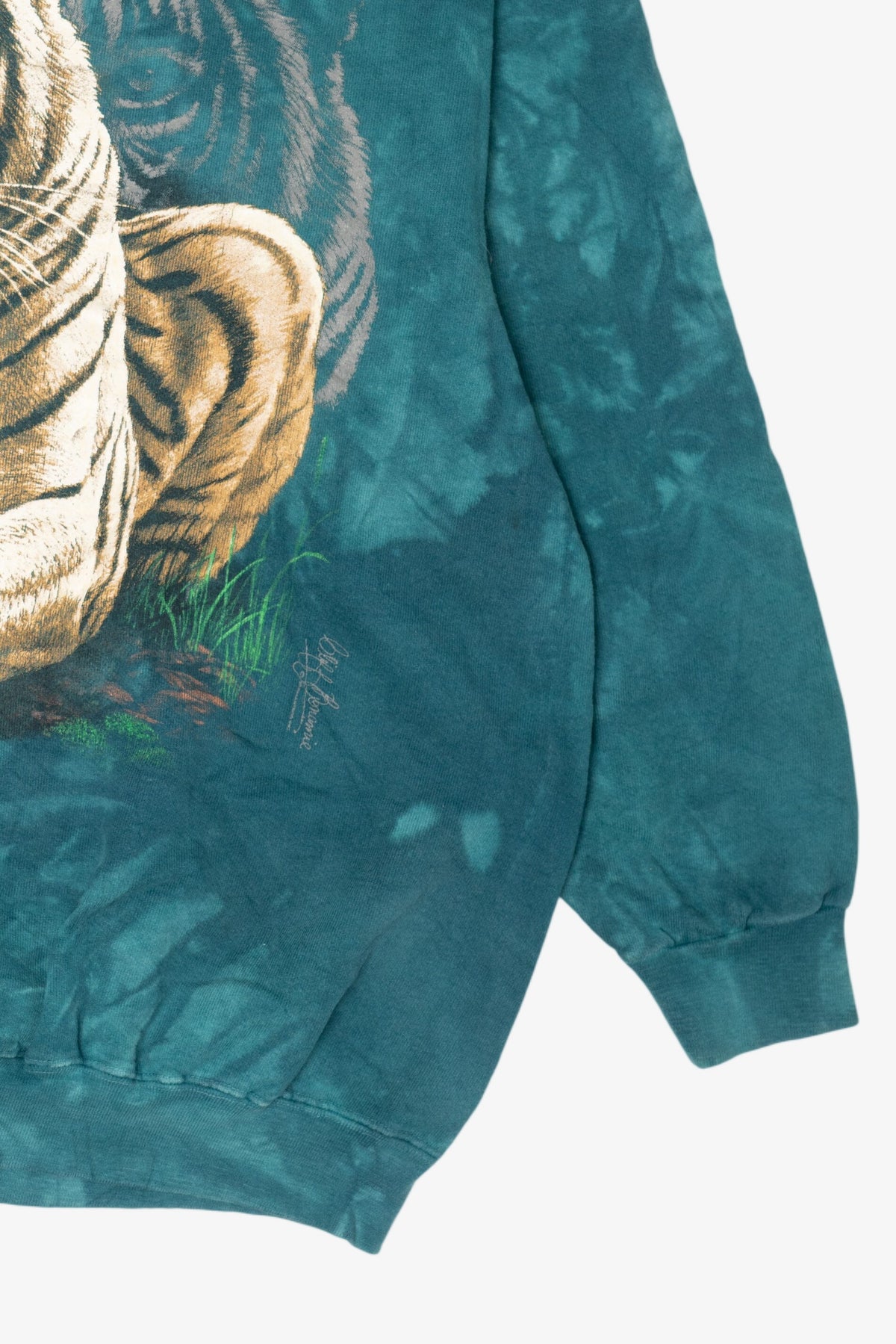 Vintage Teal Tie Dye White Tiger Cape May County Park Zoo Sweatshirt (1990s)