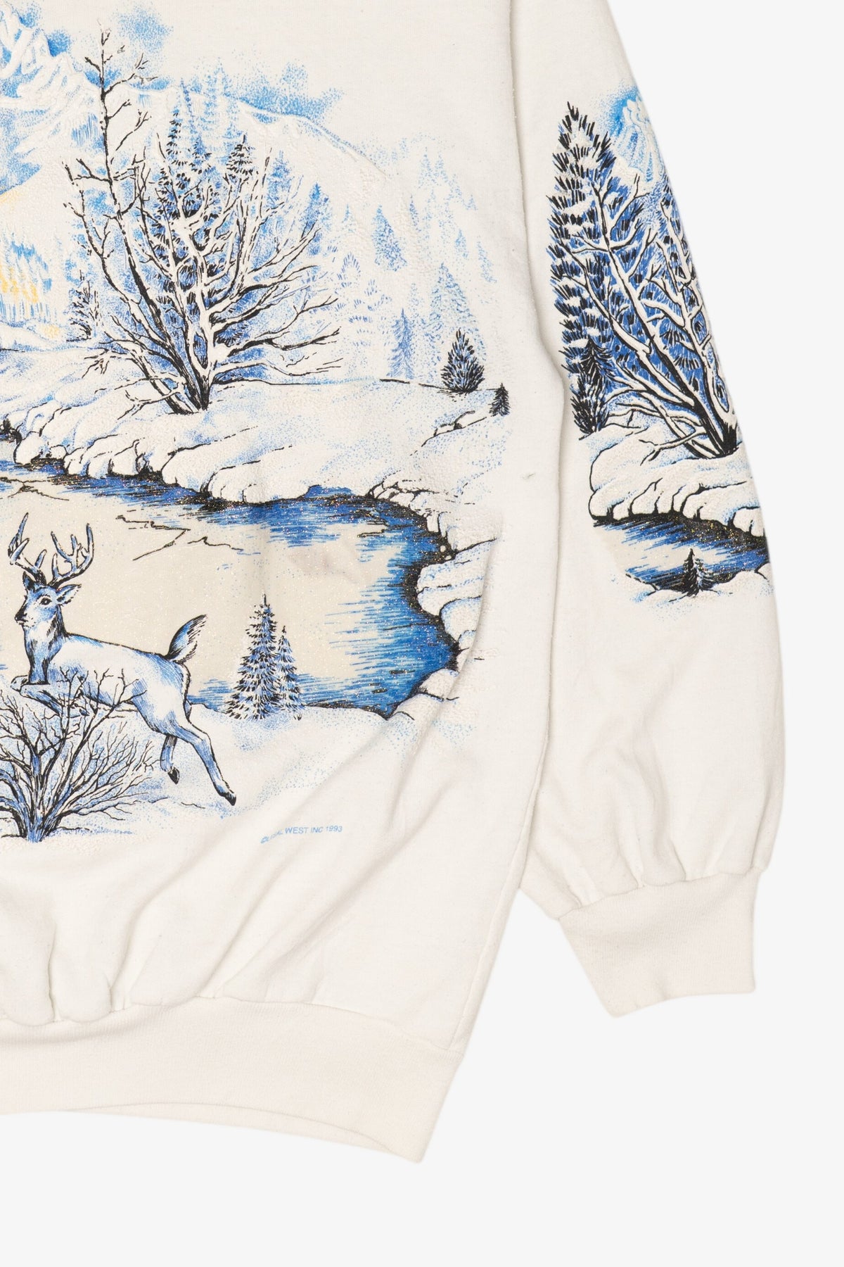 Vintage Embossed Winter Cabin Landscape Sweatshirt (1980s)