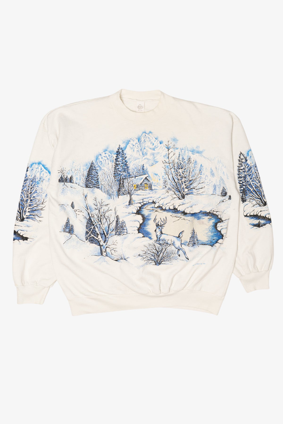 Vintage Embossed Winter Cabin Landscape Sweatshirt (1980s)