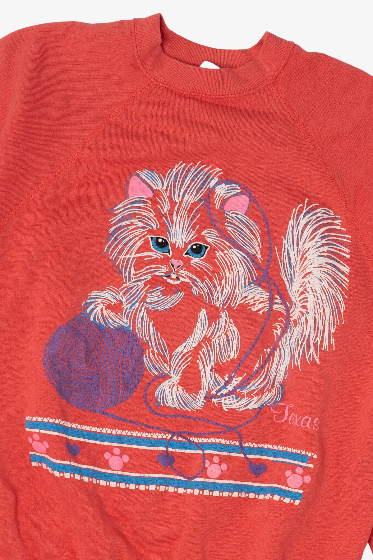Vintage Embossed Kitten With Yarn Raglan Sweatshirt (1980s)