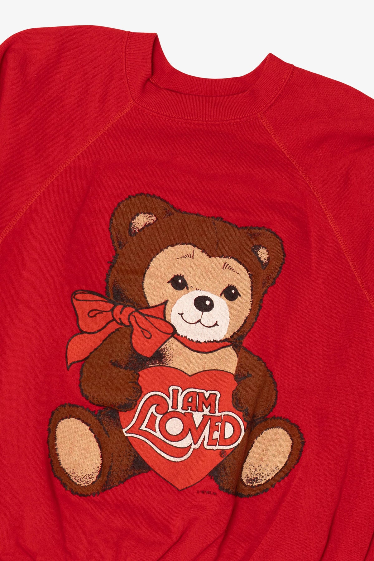 Vintage Red "I Am Loved" Teddy Bear Raglan Sweatshirt (1980s)