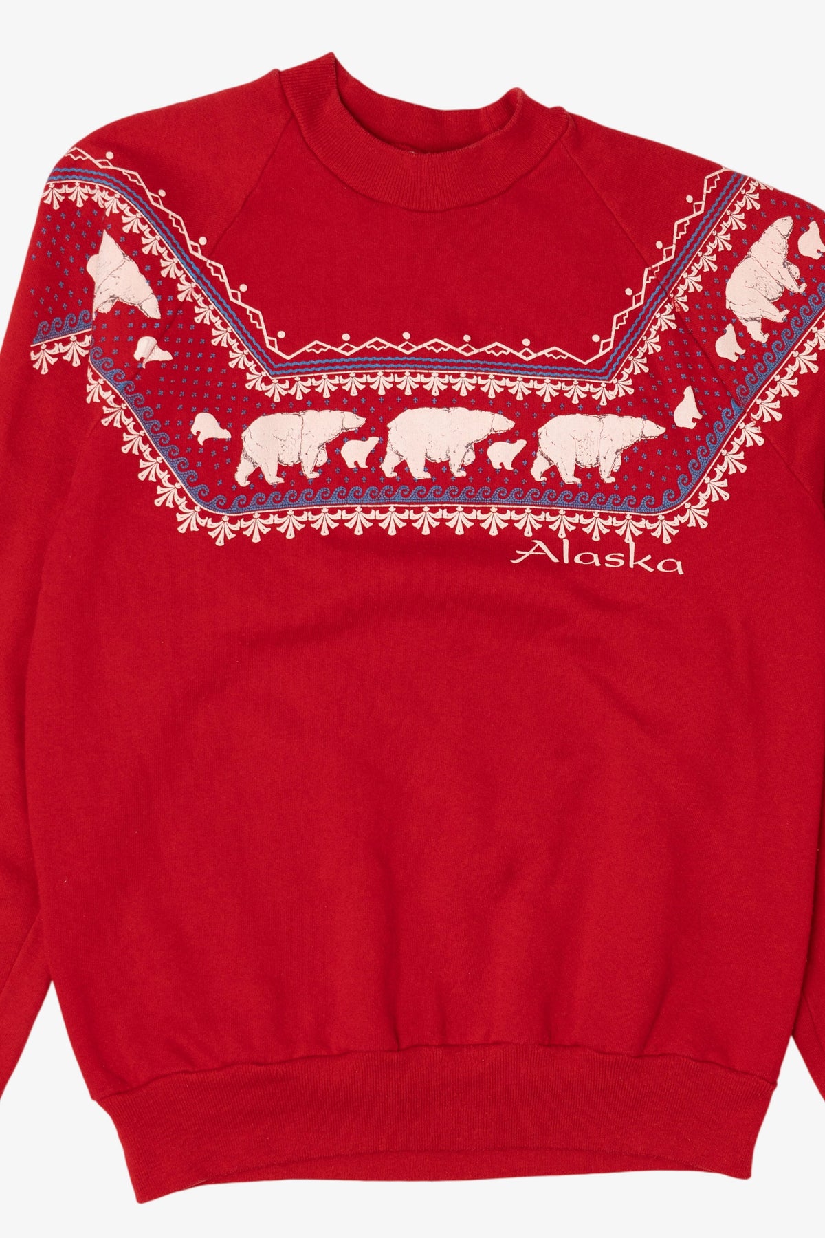 Vintage Red "Alaska" Embossed Polar Bears Raglan Sweatshirt (1980s)