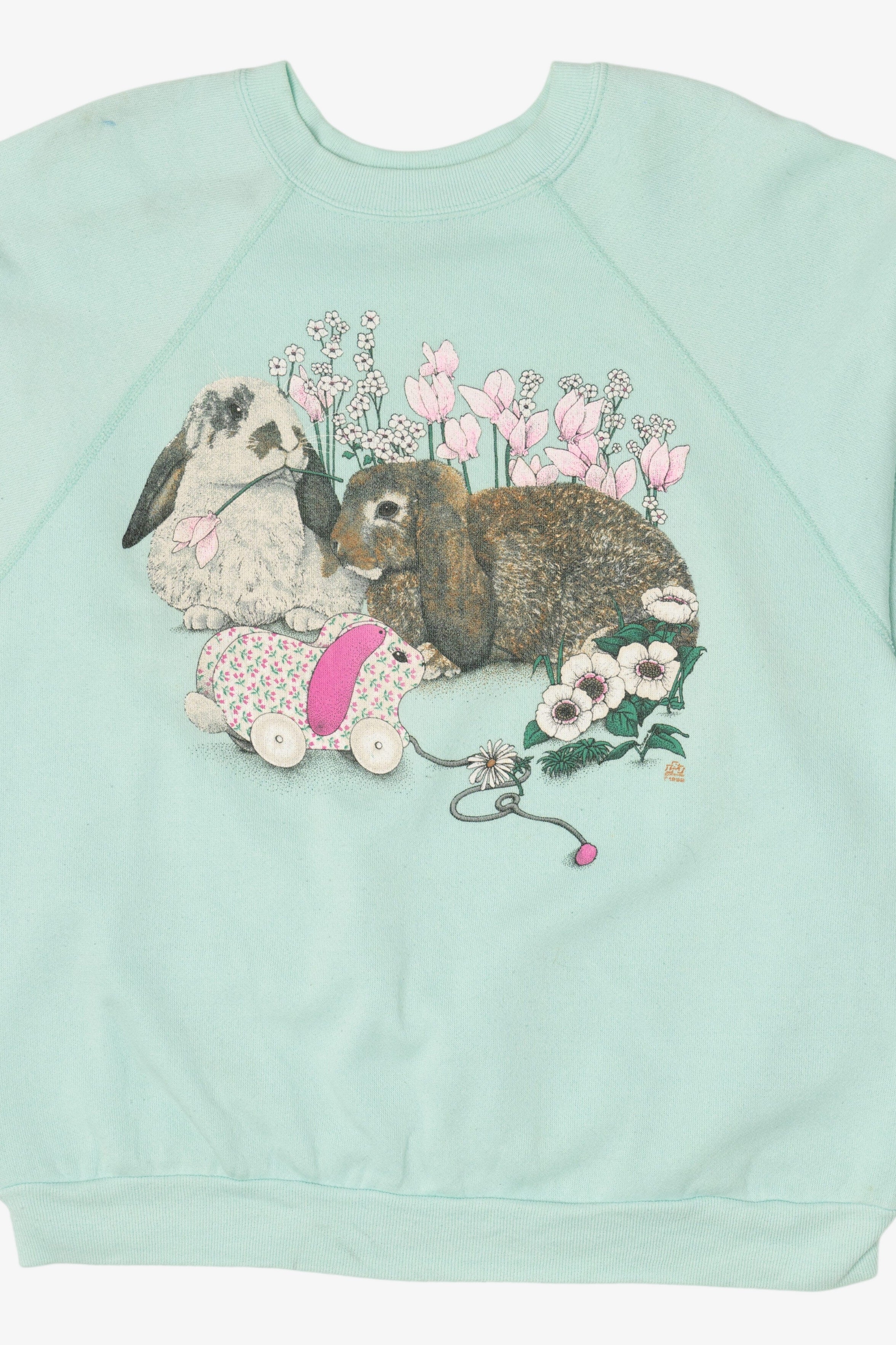 Vintage Bunnies With Flowers Tultex Raglan Sweatshirt (1990s)