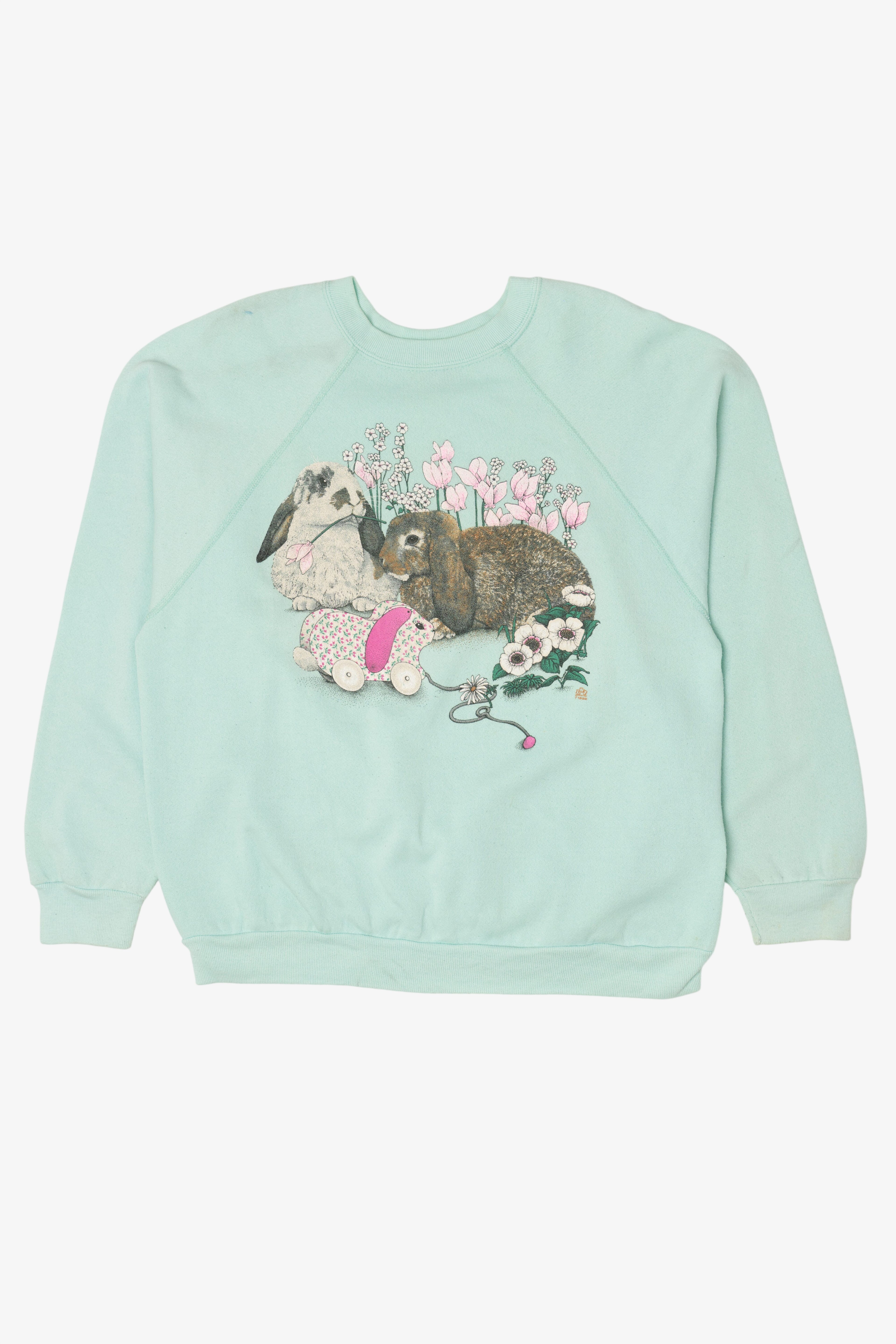 Vintage Bunnies With Flowers Tultex Raglan Sweatshirt (1990s)