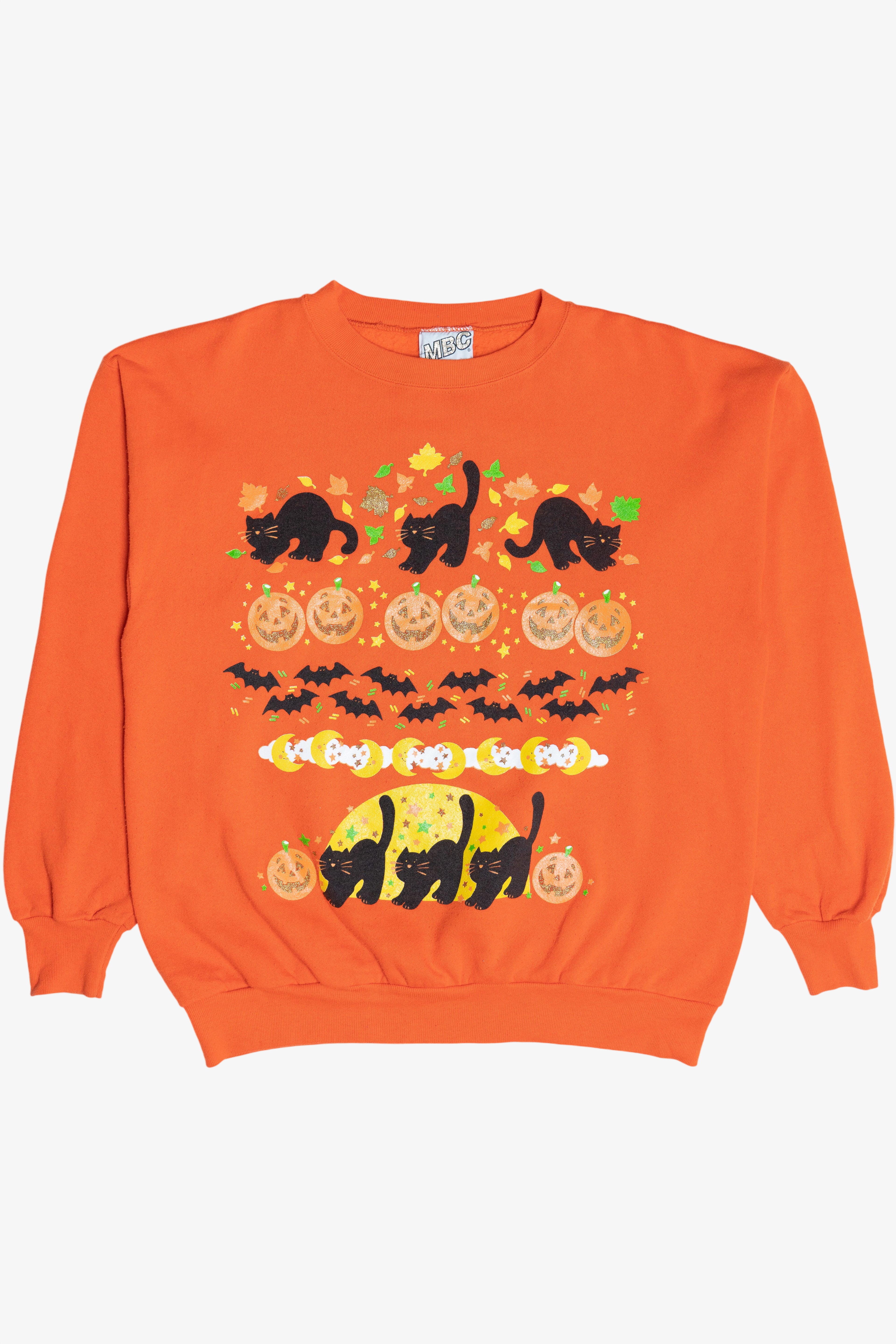 Vintage Black Cats, Bats & Pumpkins Halloween Sweatshirt (1990s)