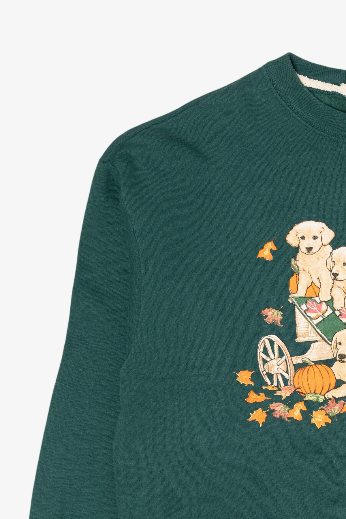 Vintage Green Puppies In Pumpkin Wagon Autumn Harvest Sweatshirt (1990s)