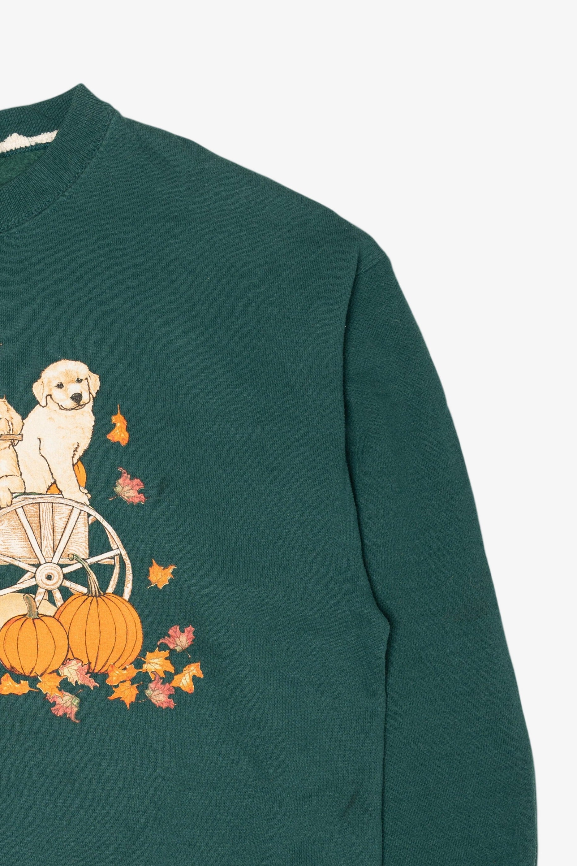 Vintage Green Puppies In Pumpkin Wagon Autumn Harvest Sweatshirt (1990s)