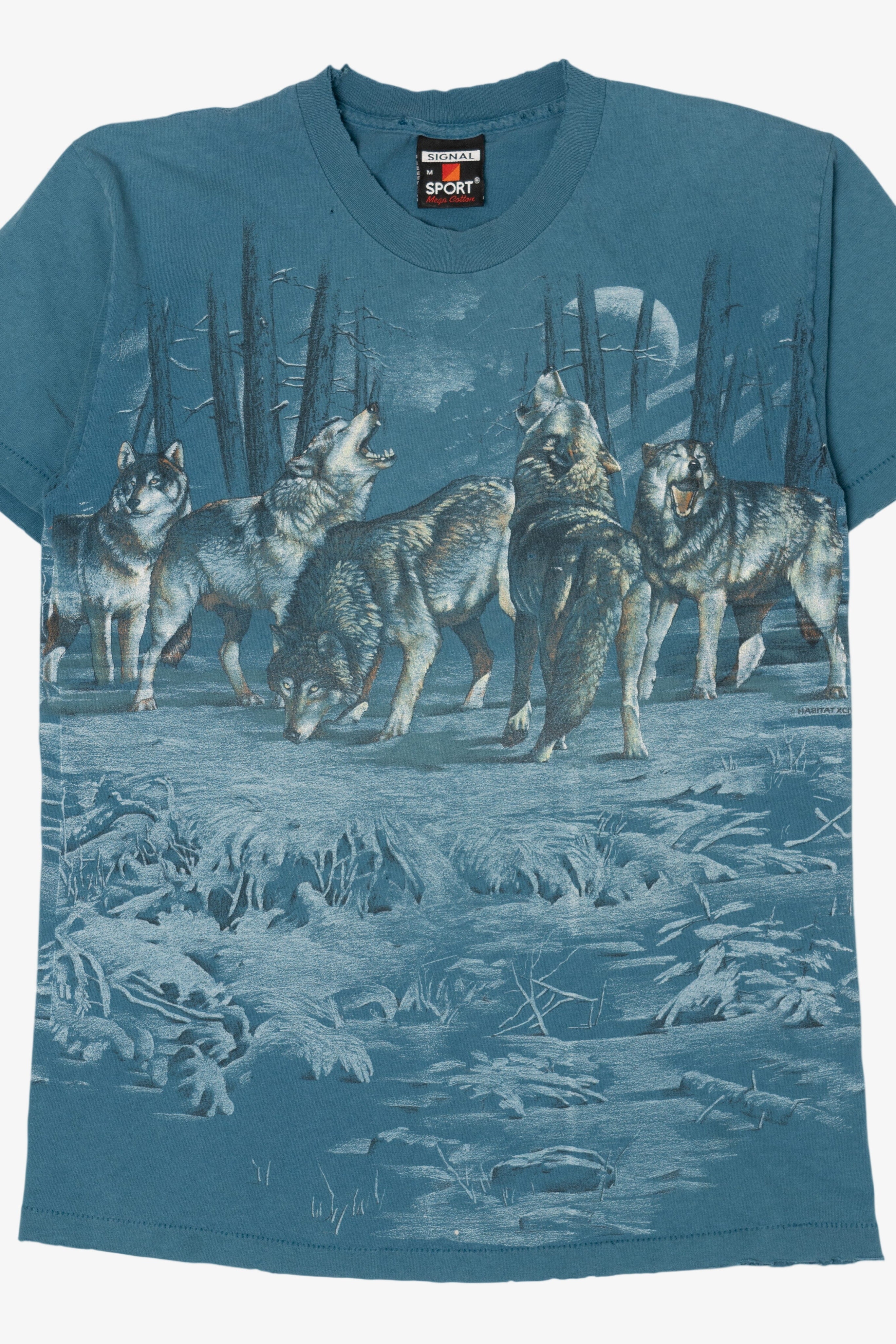 Vintage Distressed Pack Of Wolves Wrap Around Print T-Shirt (1990s)