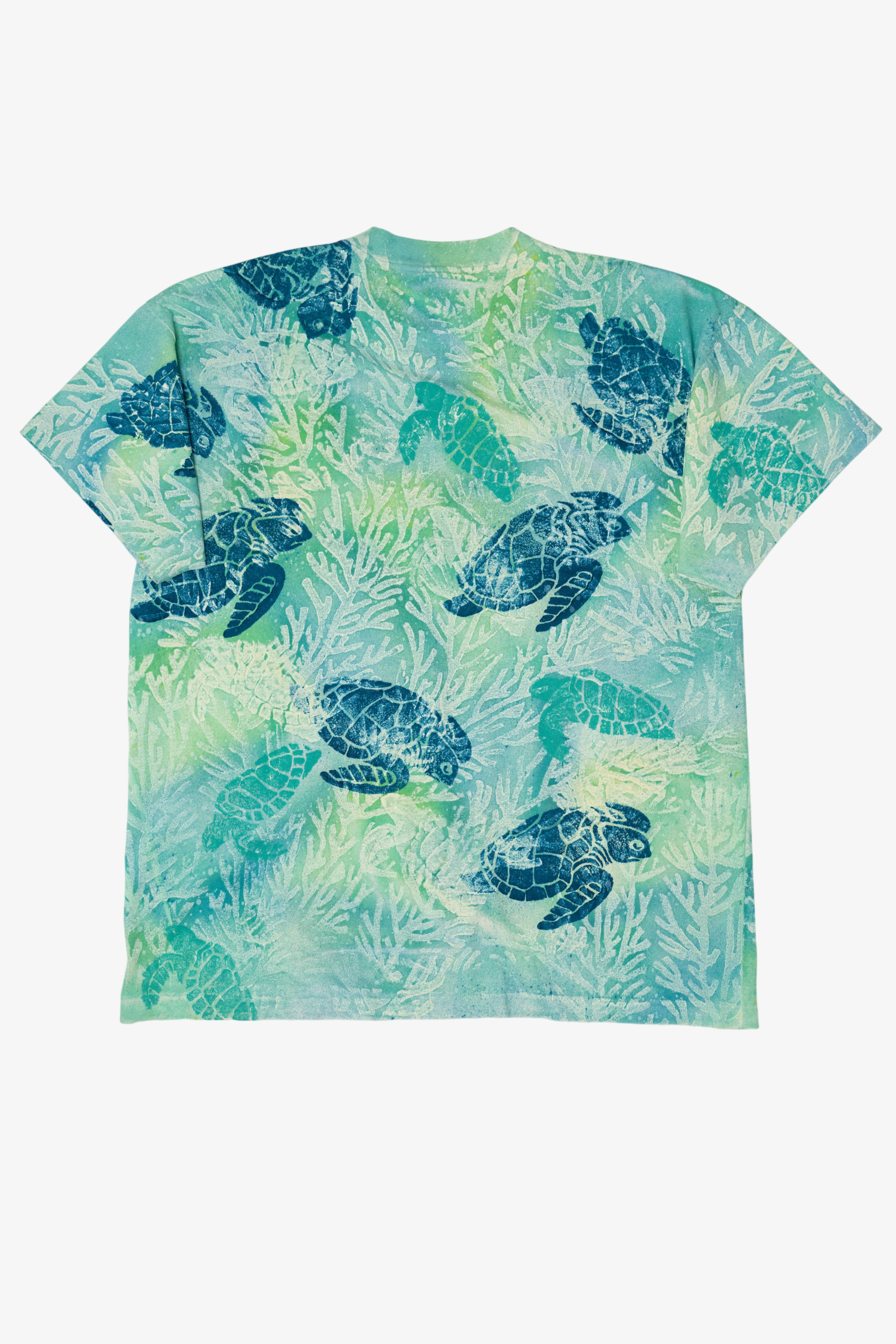 Vintage Sea Turtles All Over Tie Dye Print Single Stitch T-Shirt (1990s)